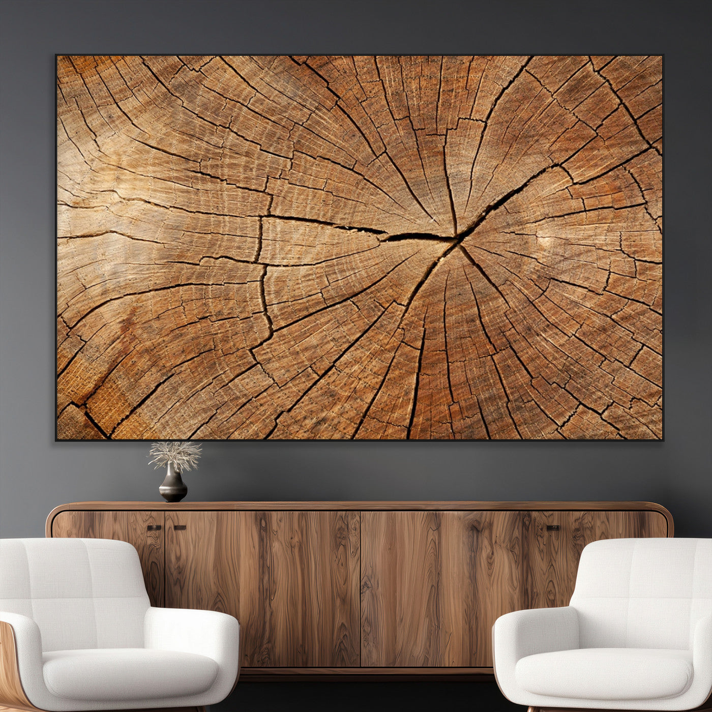 SEG-FC-51X34_Oversize - Tree Ring Canvas Art, Rustic Wood Grain Wall Art, Tree Slice Decor for Modern Homes, Giclee