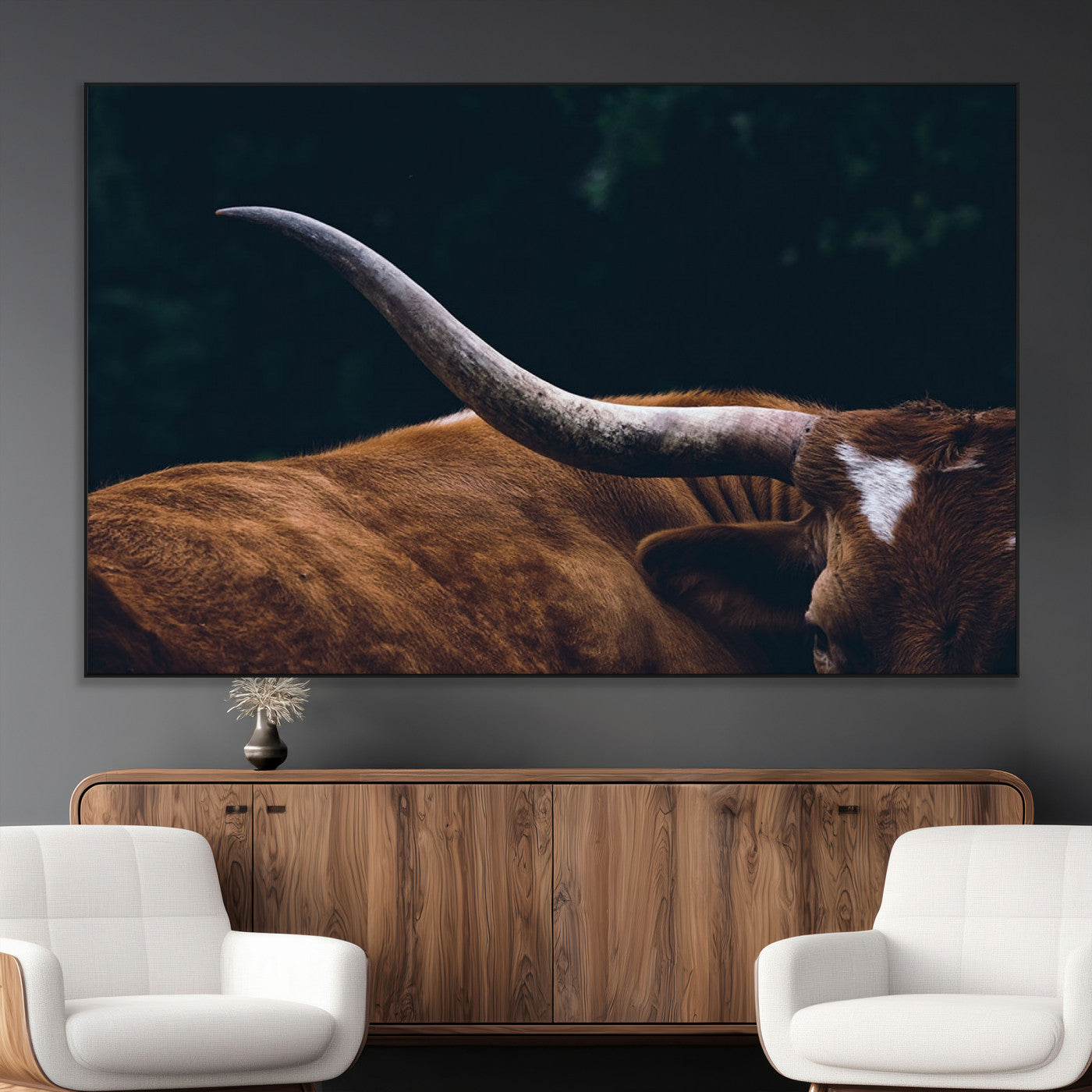 SEG-FC-51X34_Oversize - Texas Longhorn Bull Wall Art Canvas Print - Large Framed Canvas Wall Art, Farmhouse Cabin Wall