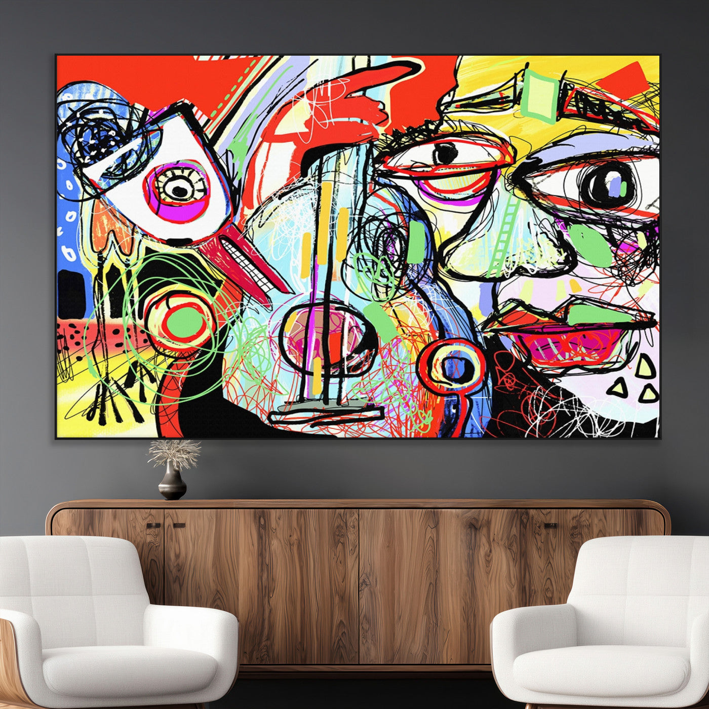 SEG-FC-51X34_Oversize - Picasso Style Art Abstract Canvas Wall Art Print , Colorful Abstract Artwork