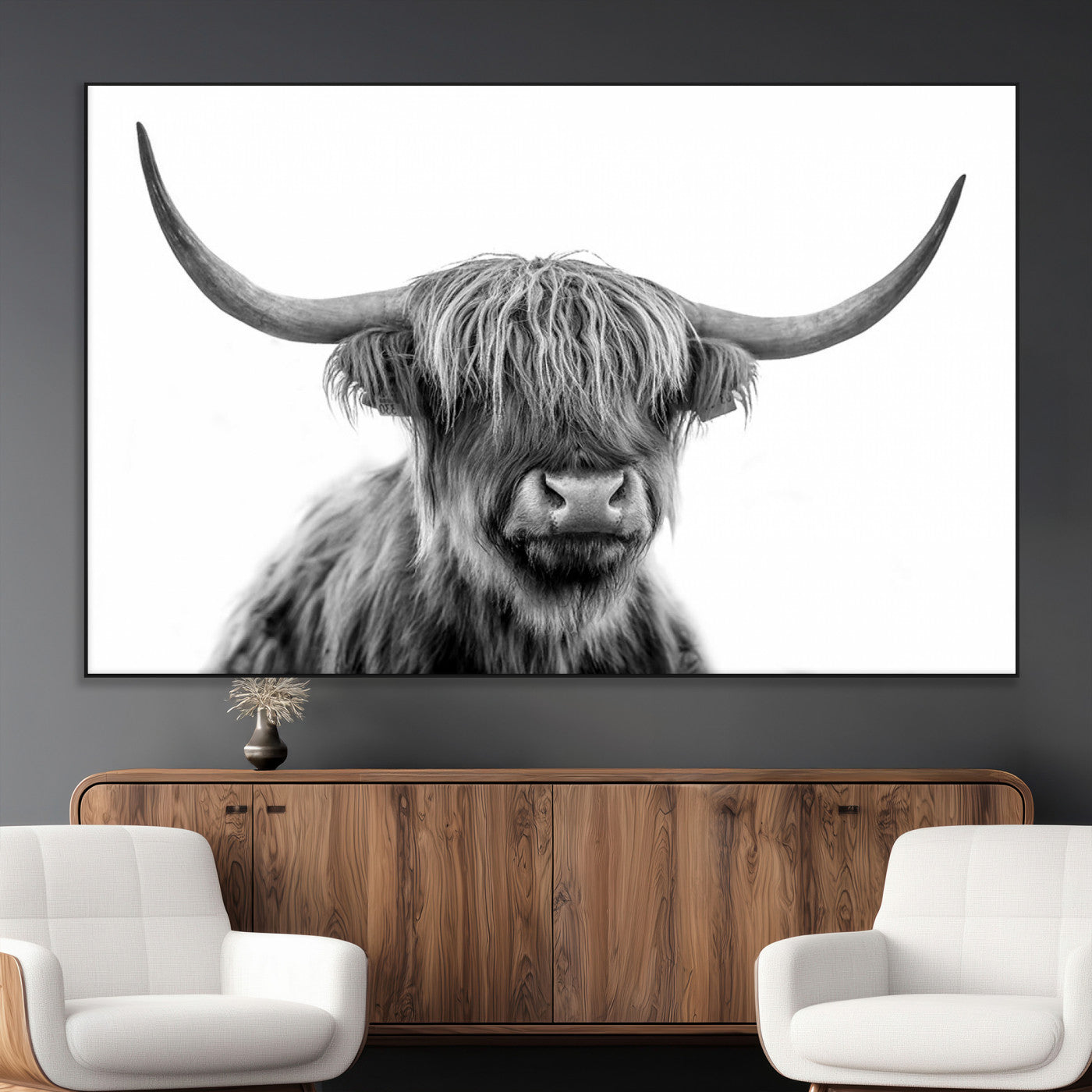 SEG-FC-51X34_Oversize - Scottish Highland Cow Cattle Art Print Wall Art Canvas Print for Farmhouse Decor, Framed Scottish