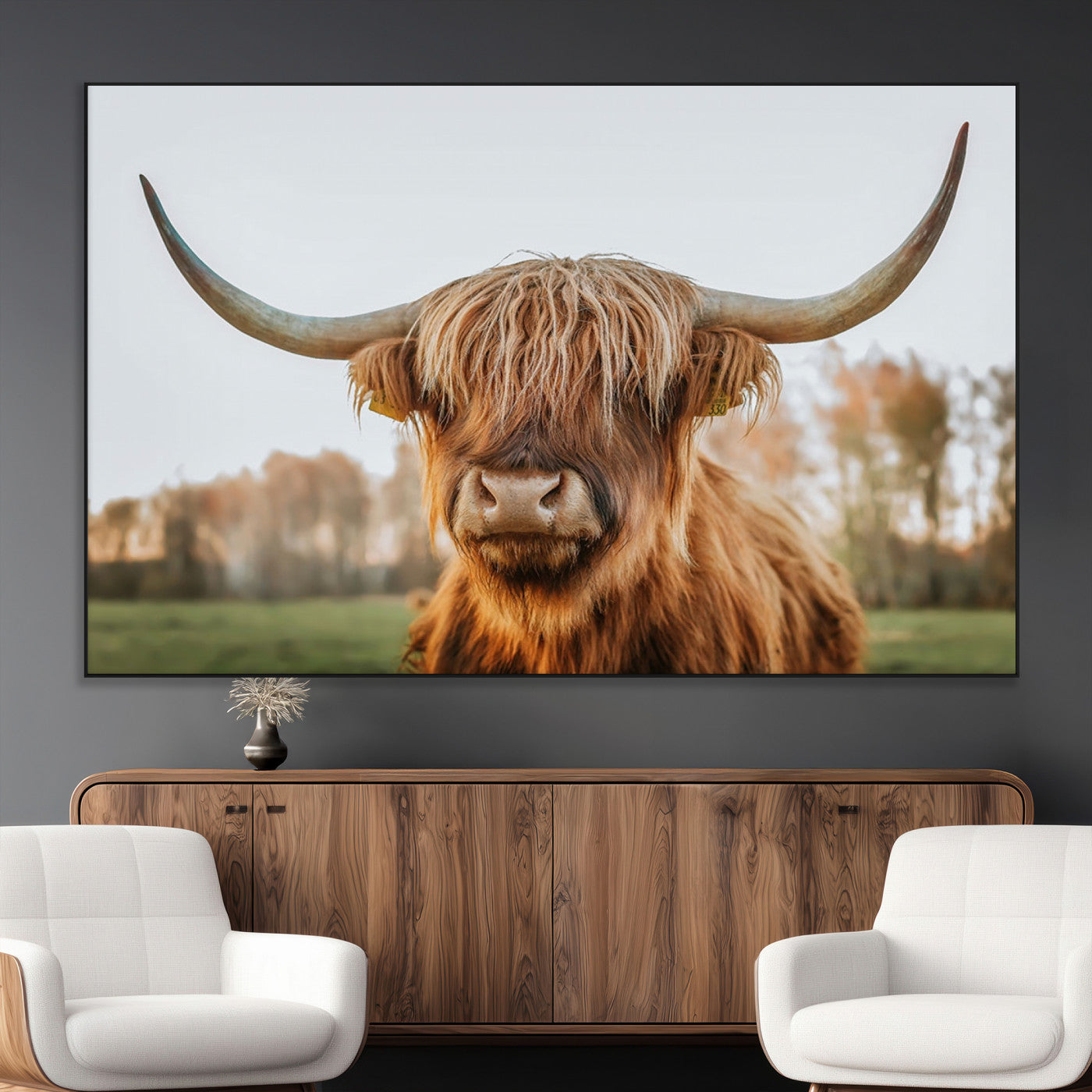 SEG-FC-51X34_Oversize - Highland Cow Animal Scottish Cattle Art Print Farmhouse Wall Art Canvas Print