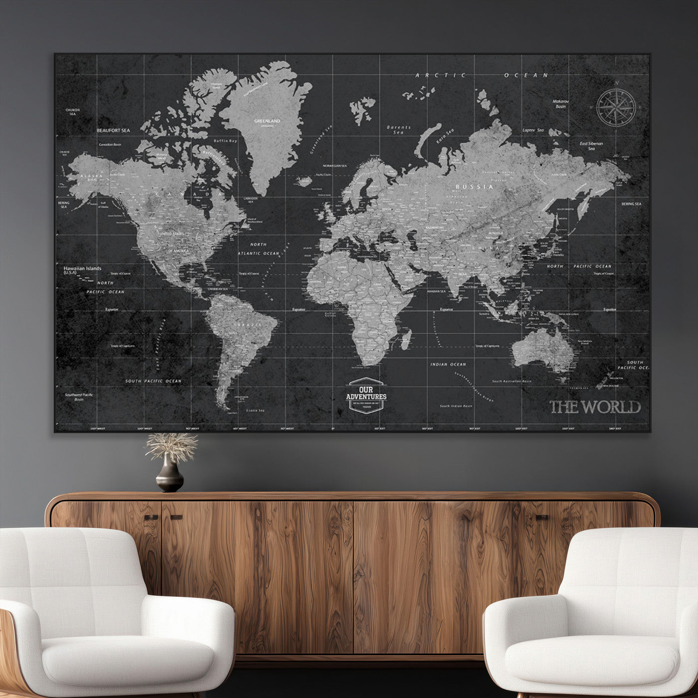 SEG-FC-51X34_Oversize - Push Pin World Map Canvas Print – Framed Wall Art for Couples to Track Their Travels – Anniversary