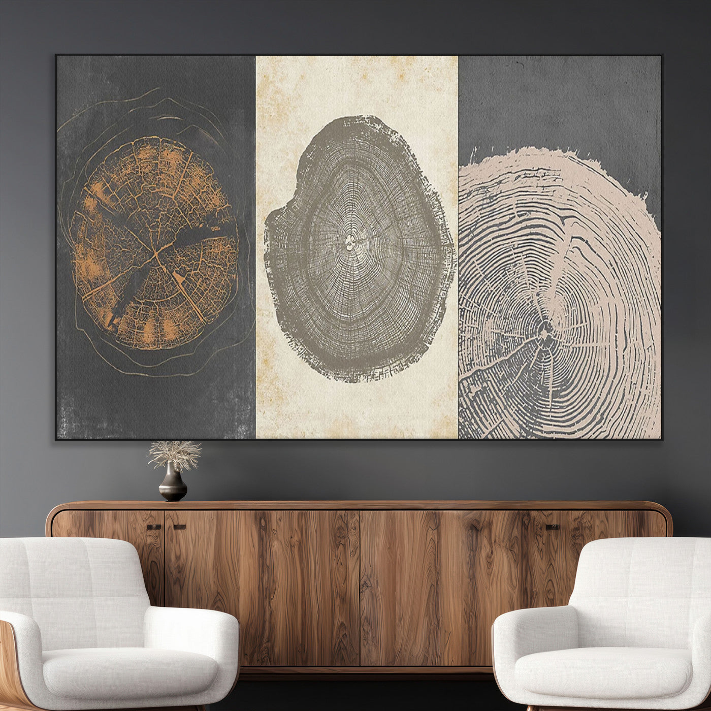 SEG-FC-51X34_Oversize - Boho Tree Ring Wall Art, Modern Minimalist Wood Grain Canvas, Tree Slice for Rustic Decor, Farmhouse