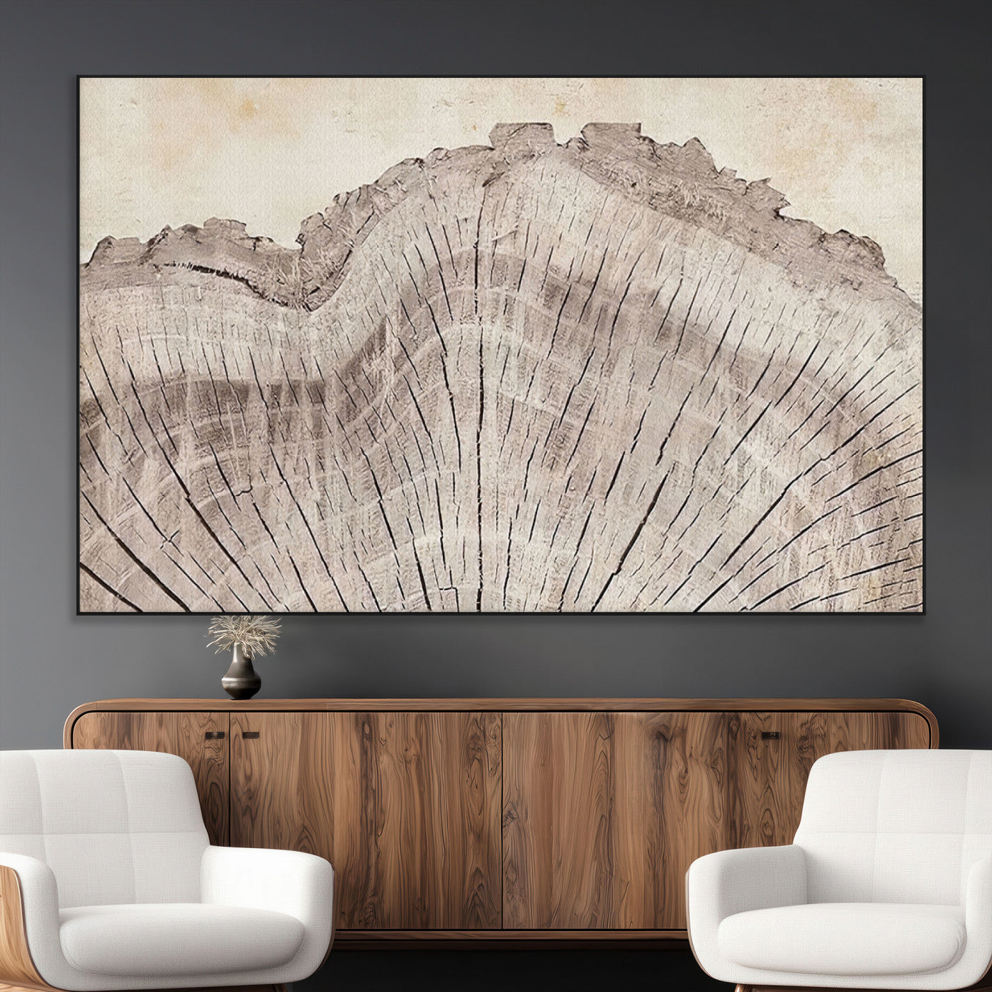 SEG-FC-51X34_Oversize - Tree Ring Wall Art Triptych, Rustic Wood Ring Canvas Print, Minimalist Wall Decor for Modern Homes
