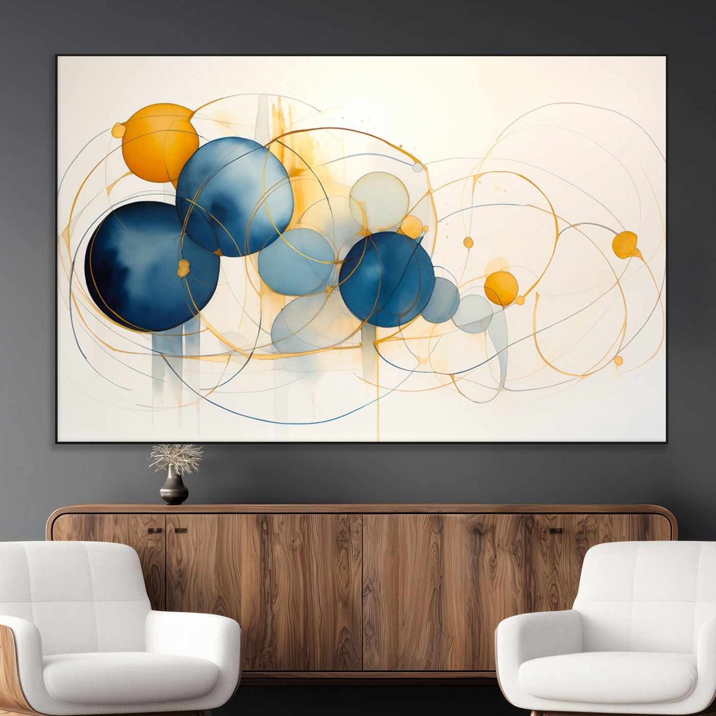 -Geometric Blue Orange Abstract Wall Art Canvas, Geometric Blue Orange Canvas Print