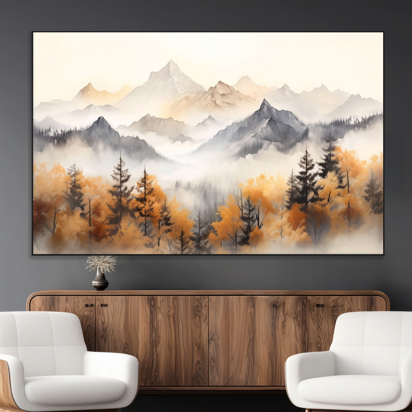 SEG-FC-51X34_Oversize - Abstract Mountain Wall Art | Misty Mountain Forest and Mountains Canvas Print for Living Room,