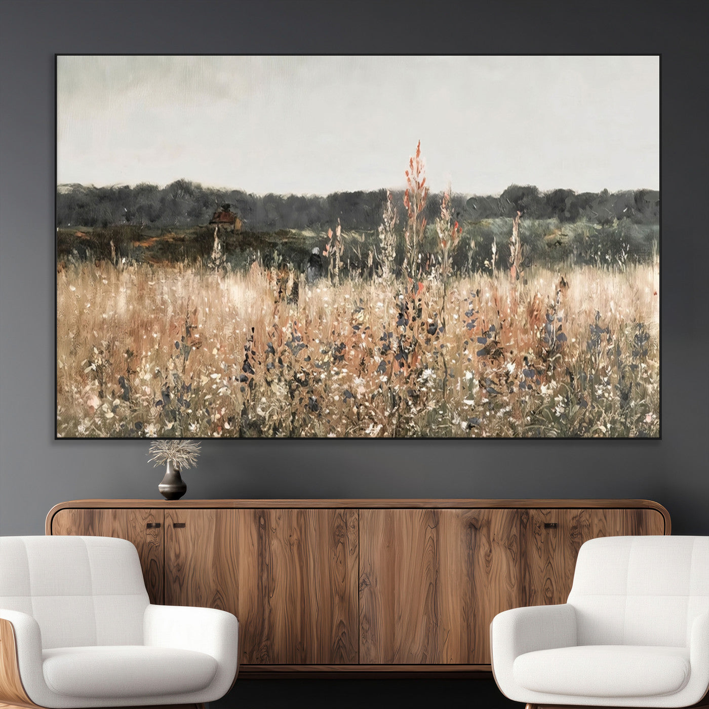SEG-FC-51X34_Oversize - Abstract Wildflower Art Field Landscape Oil Painting Print, Country Field Wall Art - Framed Ready to Hang