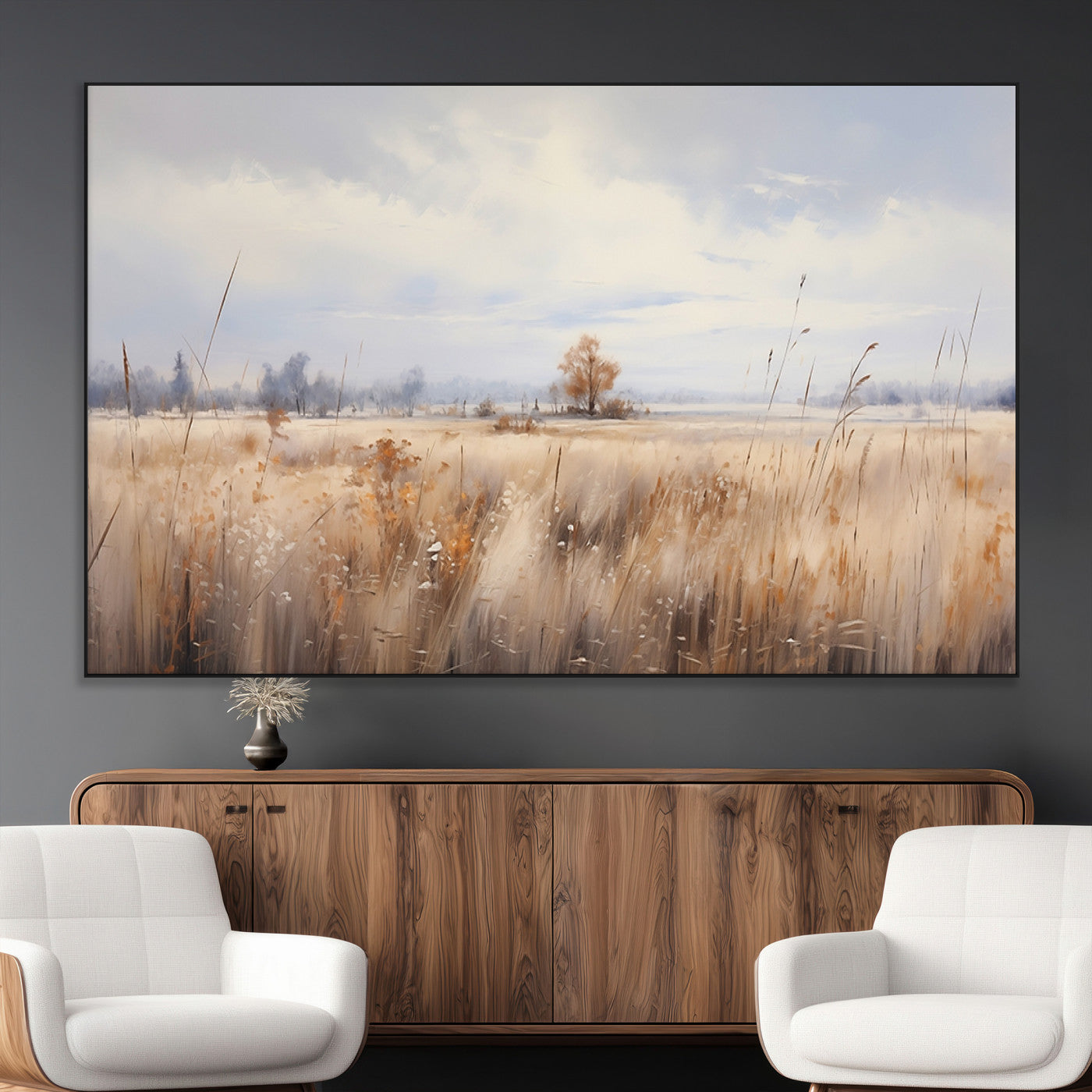 SEG-FC-51X34_Oversize - Golden Fields Wall Art Print Canvas – Serene Landscape of Nature’s Tranquility in Minimalist for