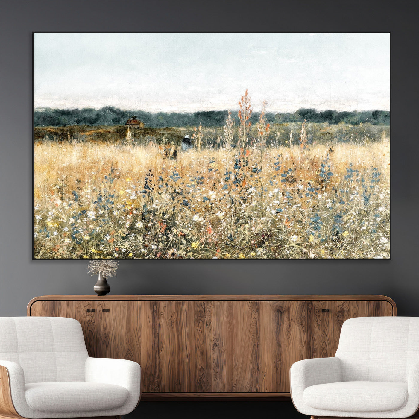 -Wildflower Field Wall Art Canvas | Nature-Inspired Landscape Canvas Print for Living Room or Office