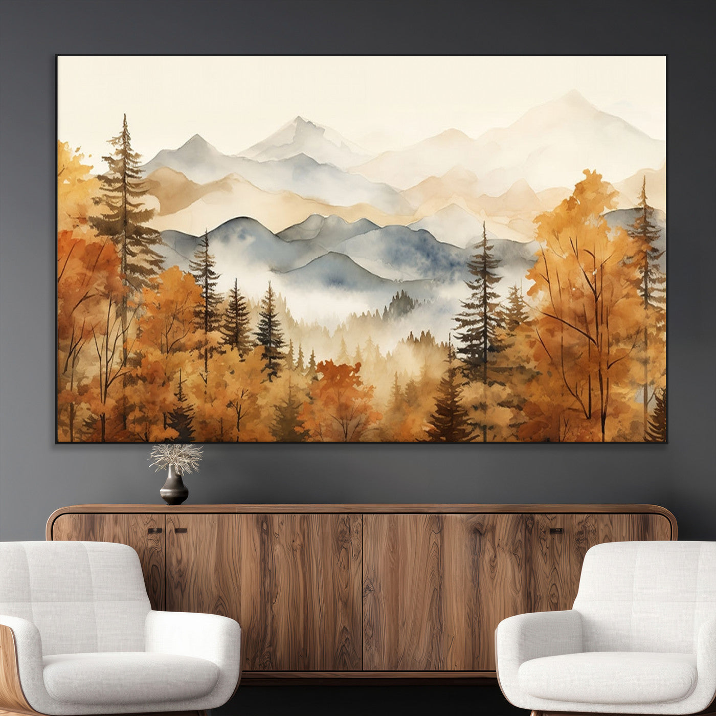 SEG-FC-51X34_Oversize - Golden Autumn Forest Wall Art Canvas | Mountain Landscape Canvas Print for Living Room or Bedroom |