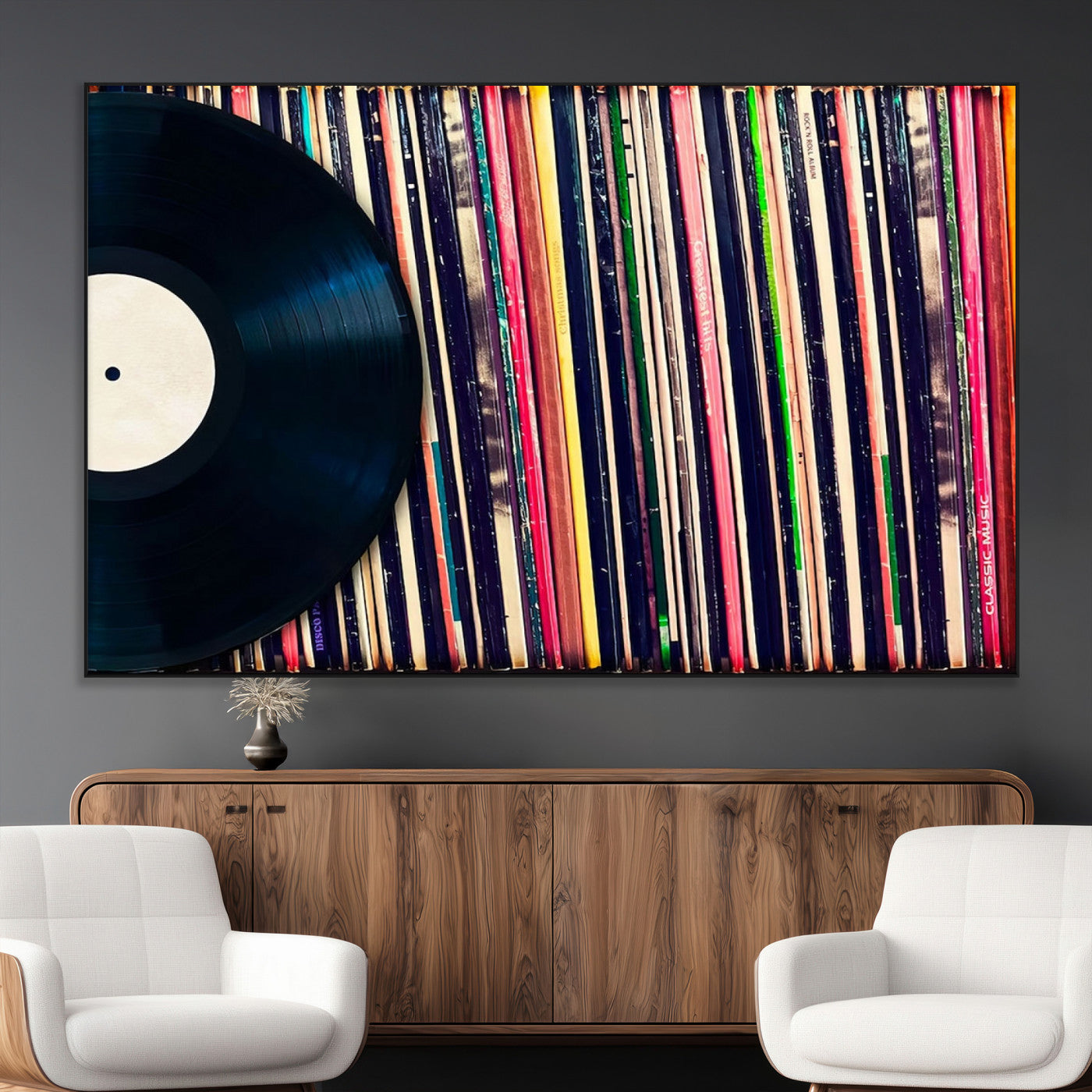 SEG-FC-51X34_Oversize - Vinyl Record and Album Collection Canvas Wall Art - Retro Music Decor, Vintage Vinyl, Vinyl Record