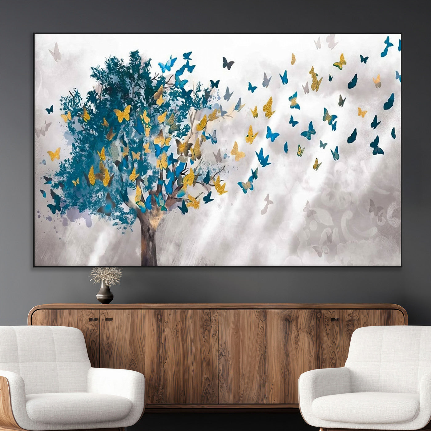 -Tree Butterfly Abstract Tree and Butterfly Wall Art Canvas Print