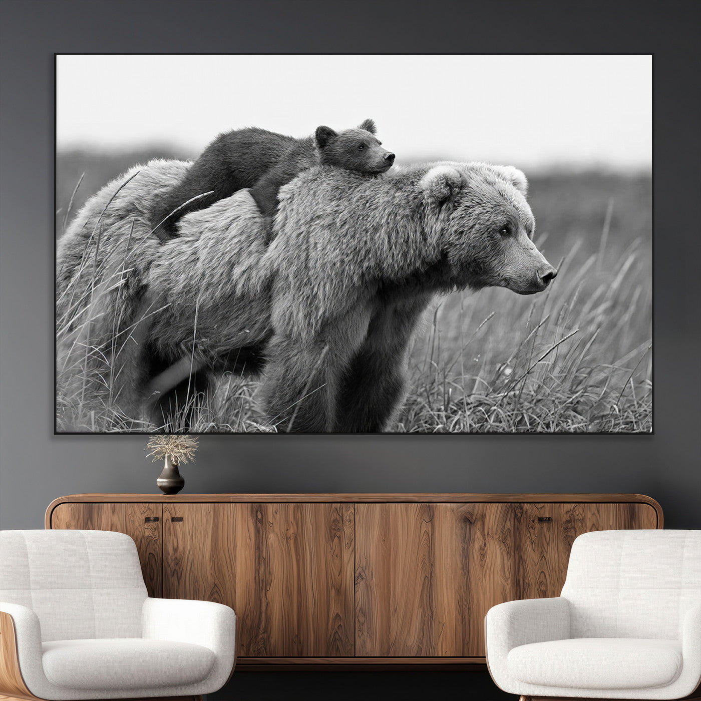 -Bear and Cub Wall Art Canvas | 399 Bear Cub Wildlife-Inspired Animal Art for Living Room or Office |