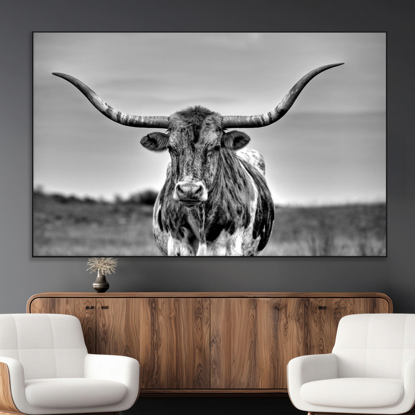-Texas Longhorn Cow Wall Art, Texas Longhorn Canvas, Cattle Canvas Print