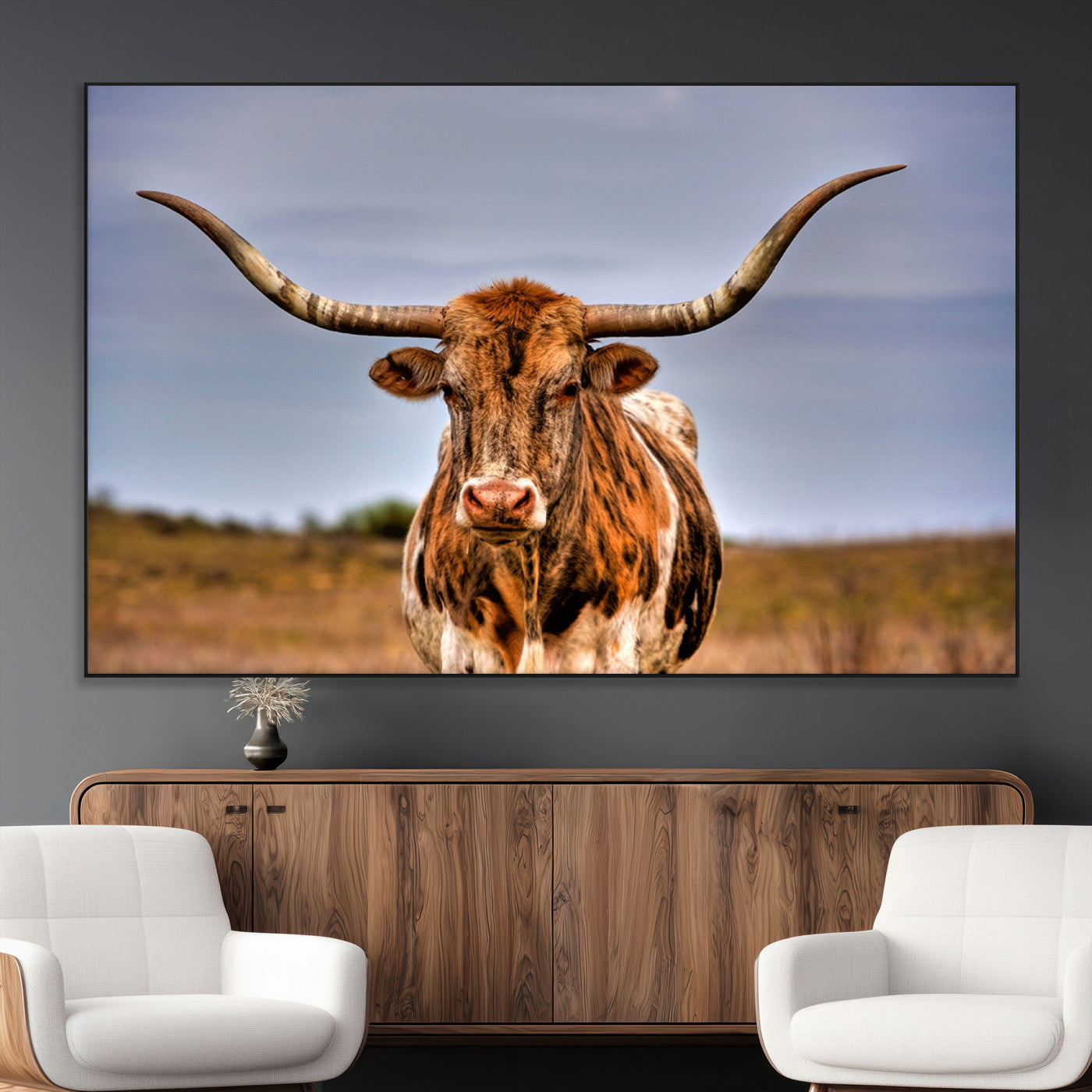 -Texas Longhorn Wall Art Print, Framed Longhorn Cow Wall Art