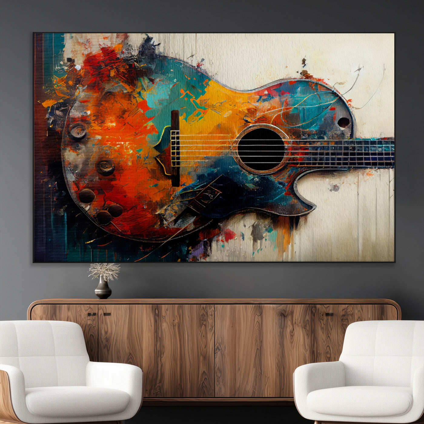 SEG-FC-51X34_Oversize - Abstract Guitar Wall Art Canvas | Vibrant Music-Inspired Art for Living Room or Studio | Colorful