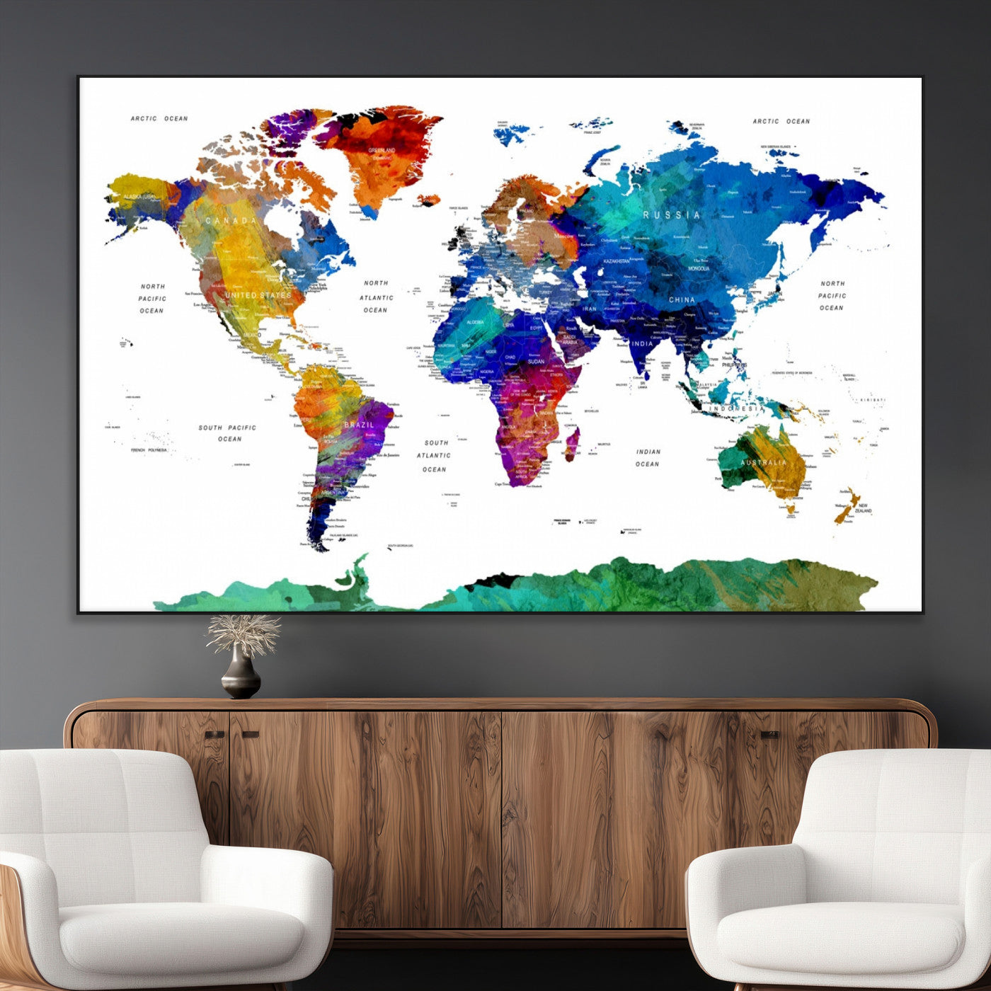 -Push Pin World Map Canvas Print – Framed Wall Art for Couples to Track Their Travels – Anniversary