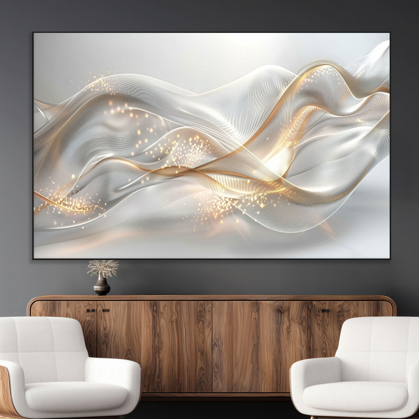 -Abstract art Grey and Gold Lines Wall Art