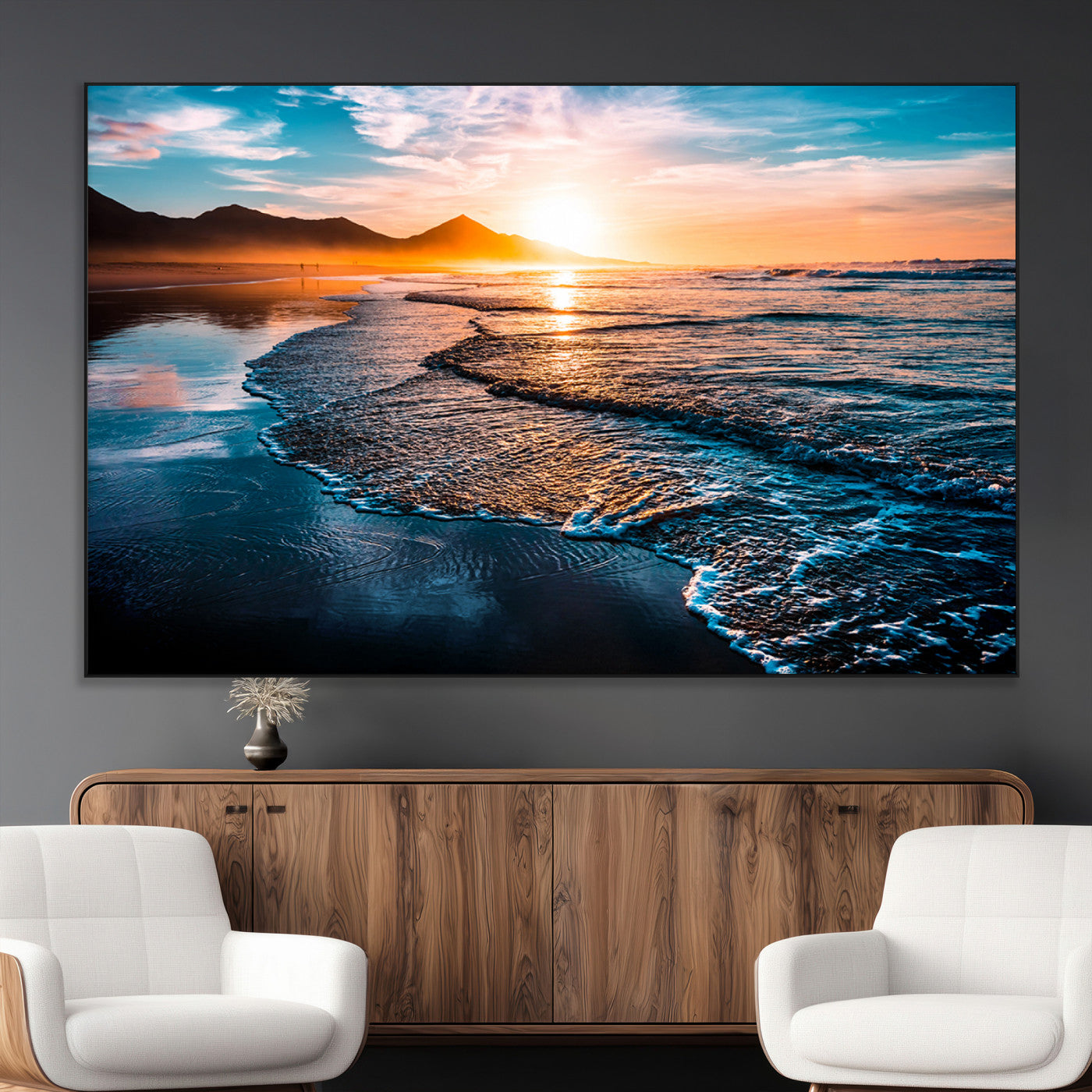 SEG-FC-51X34_Oversize - Beach Ocean Sunset on the Sea Wall Art Canvas, Beach Ocean Sunset Canvas Print