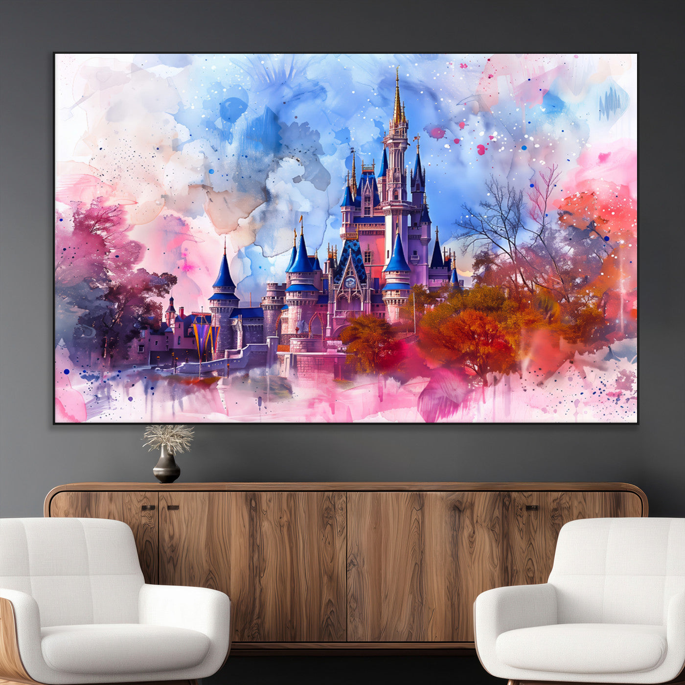 SEG-FC-51X34_Oversize - Disney Wall Art: Dreamy Watercolor Cinderella Castle Canvas Print
