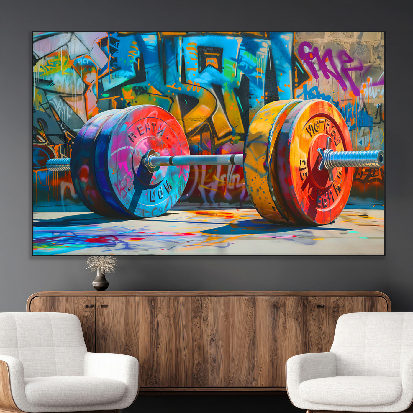 SEG-FC-51X34_Oversize - Fitness Gym Barbell Graffiti Wall Art Canvas Print