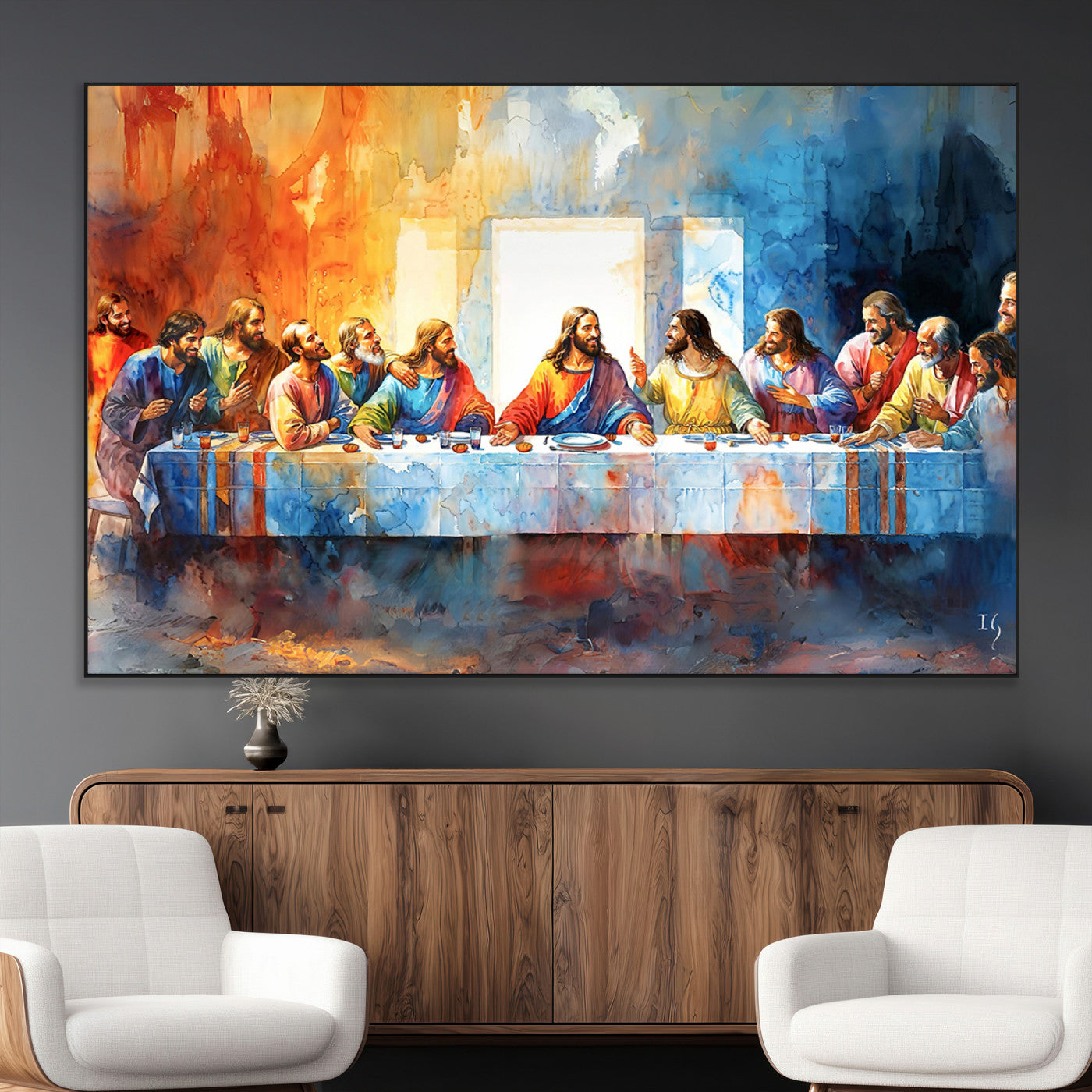 SEG-FC-51X34_Oversize - Abstract Watercolor The Last Supper Wall Art