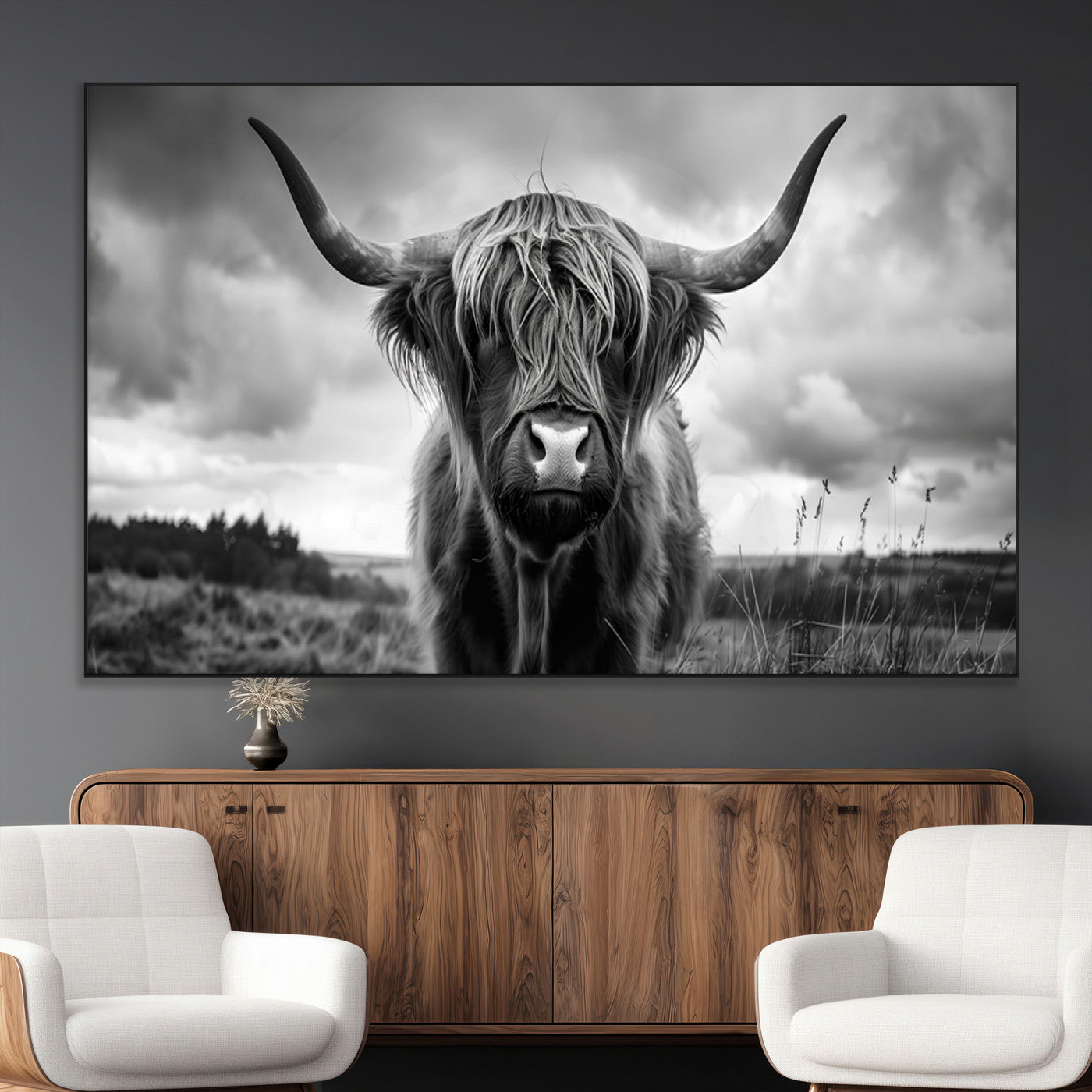 -Scottish Cow Wall Art Canvas Print | Longhorn Wall Art | Bighorn Animal Wall Art
