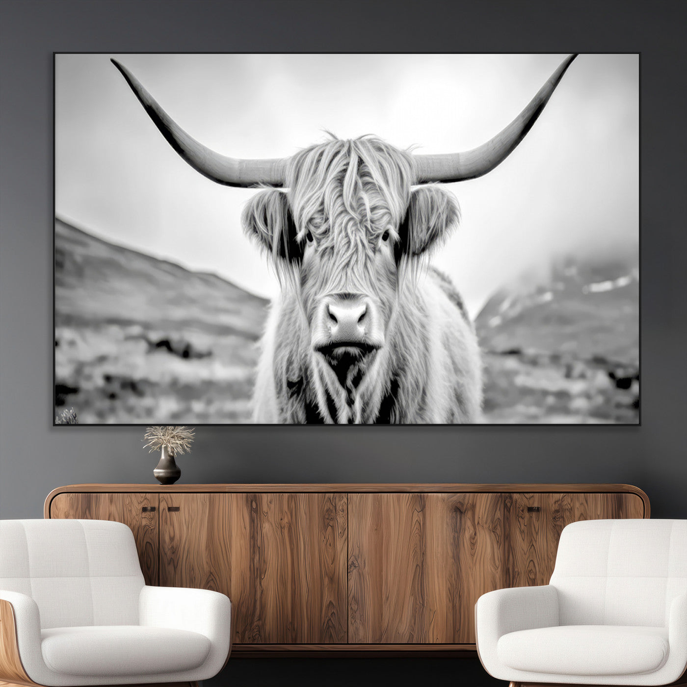-Scottish Cow Wall Art Canvas Print