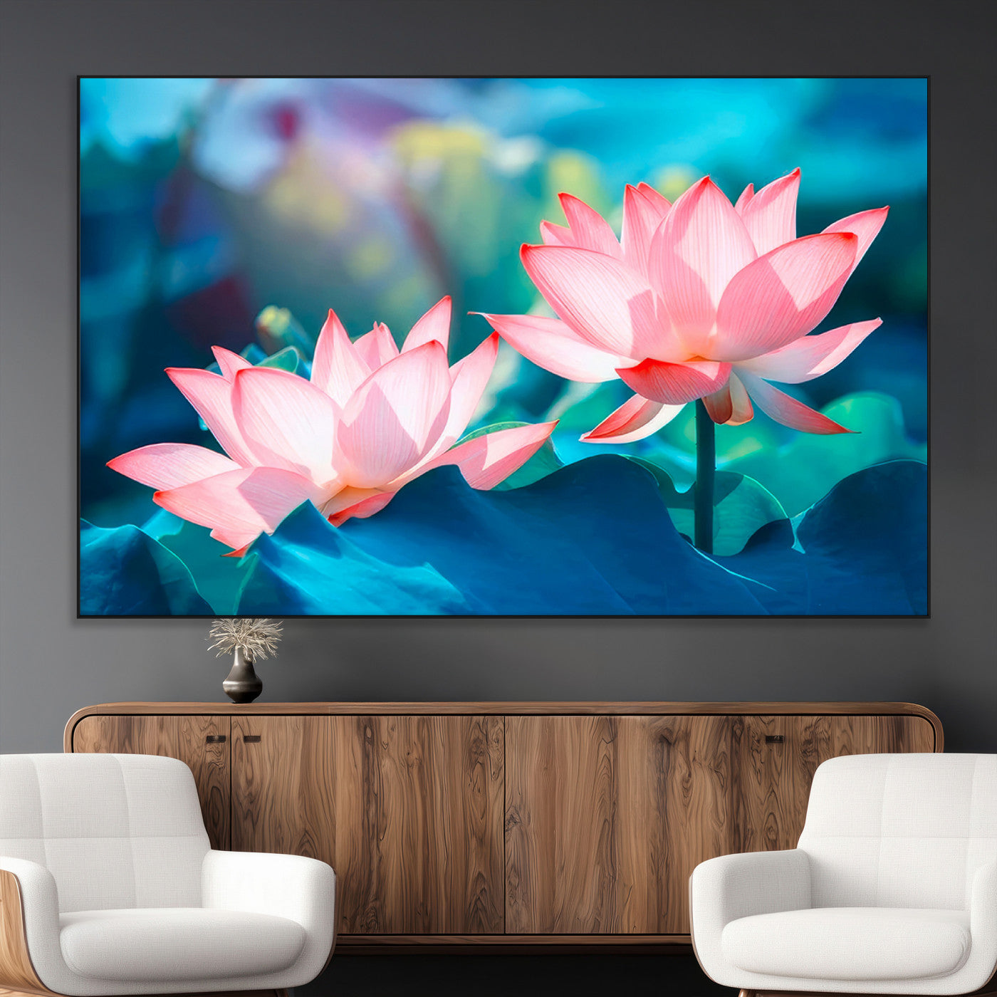 SEG-FC-51X34_Oversize - Pink Lotus Flower Canvas Wall Art | Vibrant Floral Wall Decor for Living Room, Office, or Bedroom |