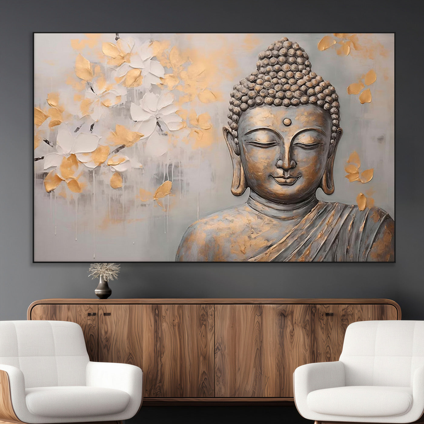 SEG-FC-51X34_Oversize - Abstract Buddha Statue Wall Art Canvas Print - Modern Meditation Decor for Living Room, Office, Yoga