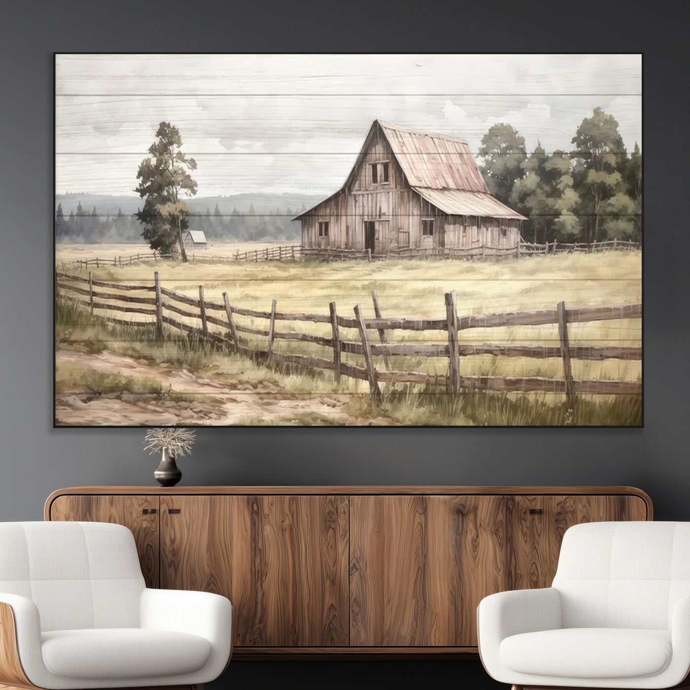 -Rustic Farmhouse Barn Wall Art | 3-Panel Framed Gallery Wrap Giclee Canvas Print for Living Room,