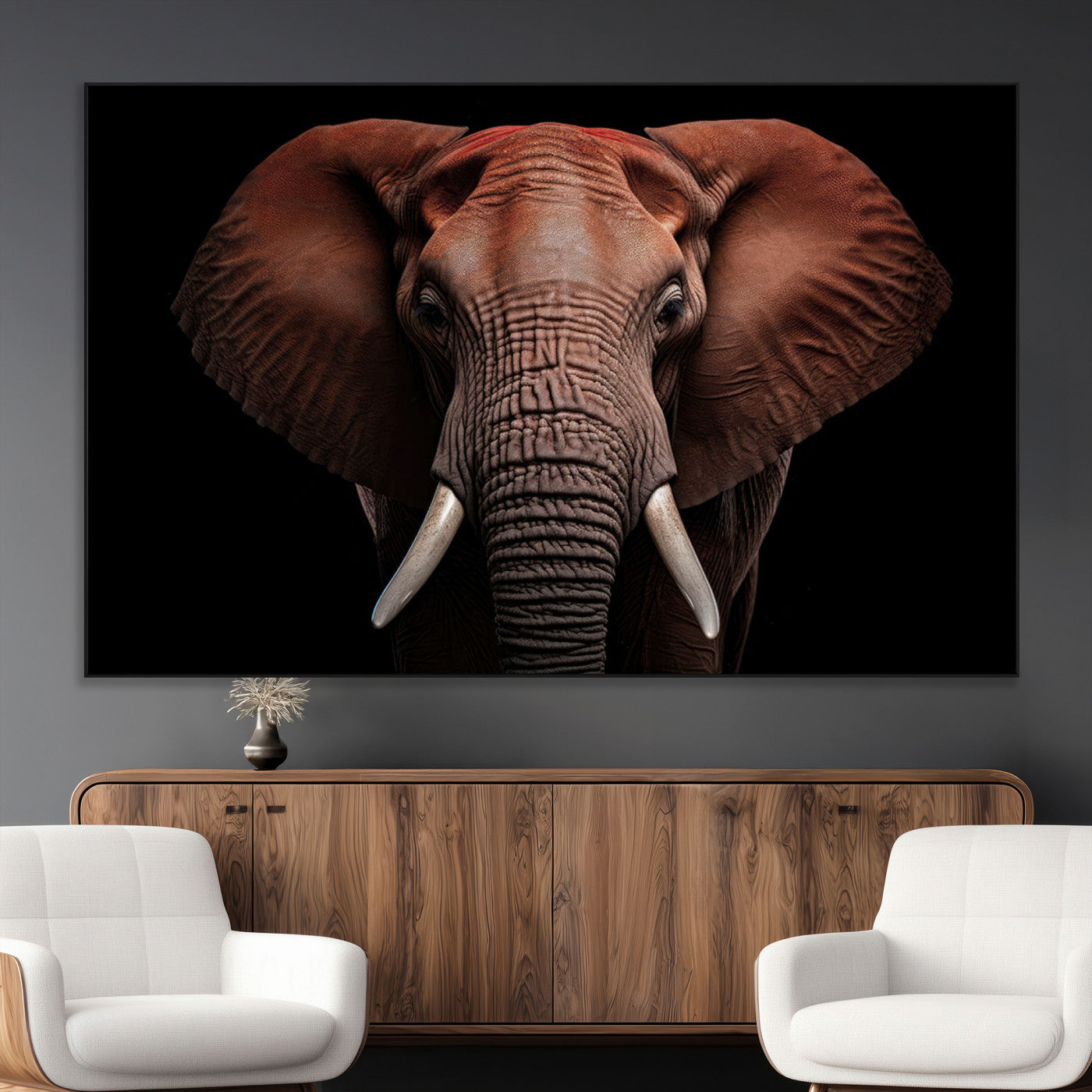 -Wild Elephant Wall Art Canvas Print, Africa Savannah Wild Animal Wall Decor Print