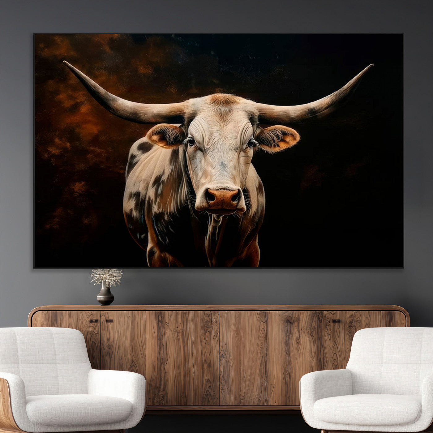 -Texas Longhorn Wall Art | 3-Panel Large Texas Longhorn Canvas Print for Living Room, Office, or