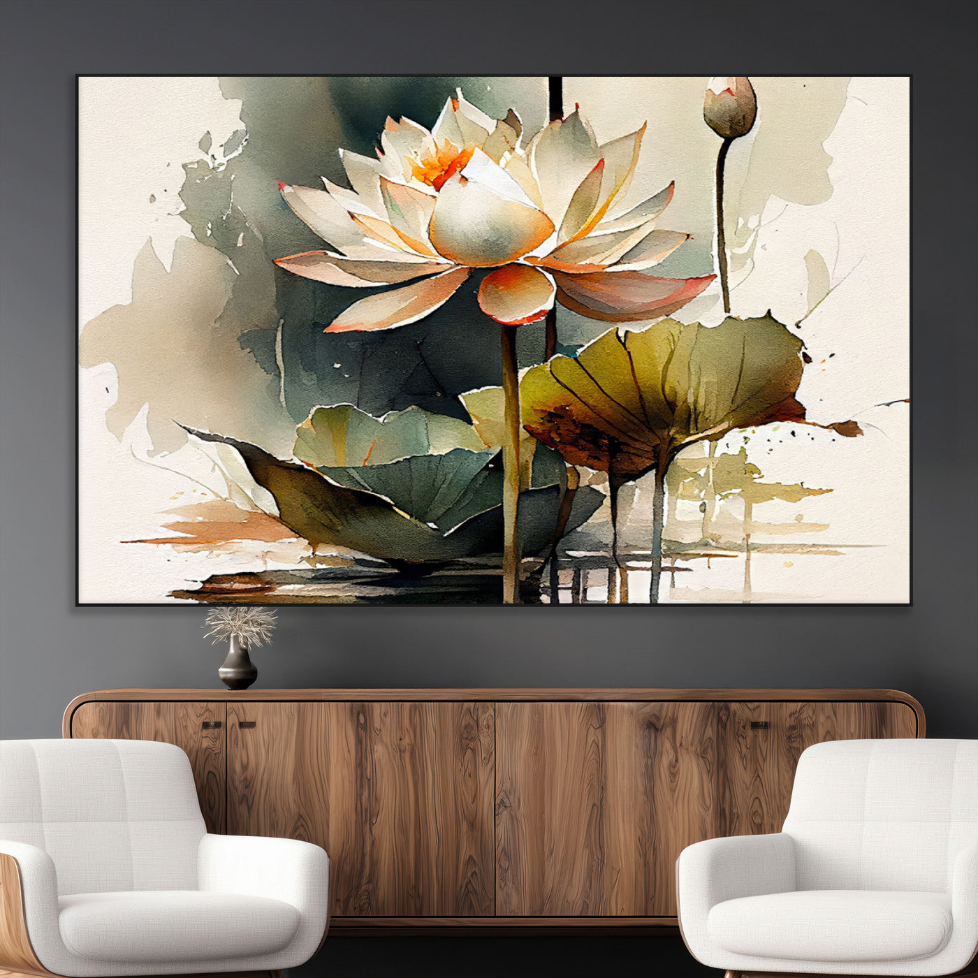 SEG-FC-51X34_Oversize - Lotus Flower Watercolor Canvas Print – A Symbol of Serenity and Growth, Captured in Soft Watercolors