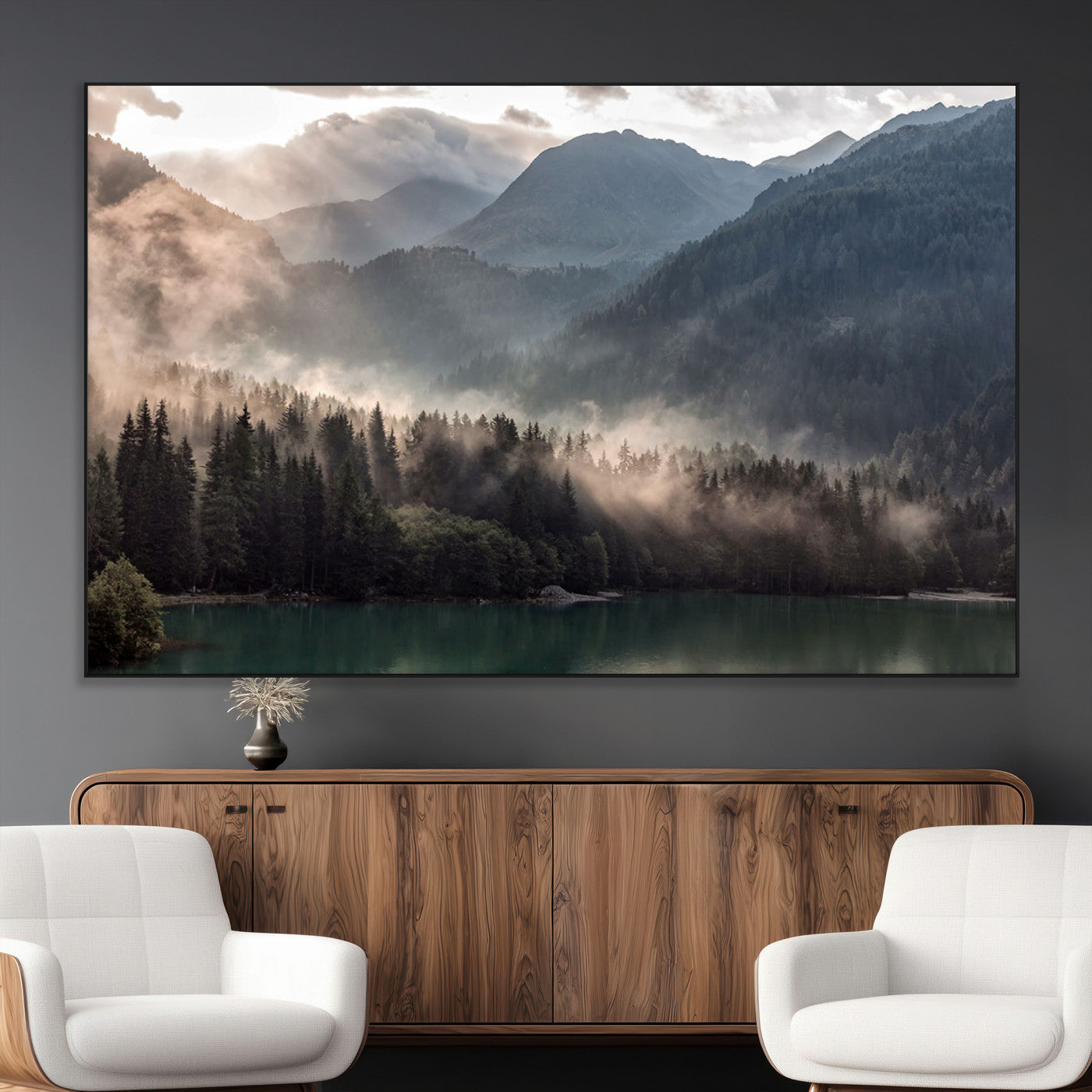 SEG-FC-51X34_Oversize - Foggy Mountain Canvas Print Forest Wall Art