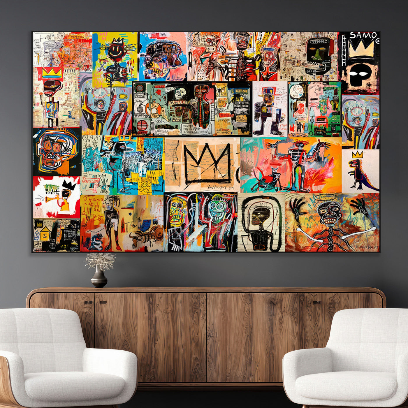SEG-FC-51X34_Oversize - Abstract Art Collage Wall Art Canvas Print – Framed, Ready to Hang, Urban Graffiti Style
