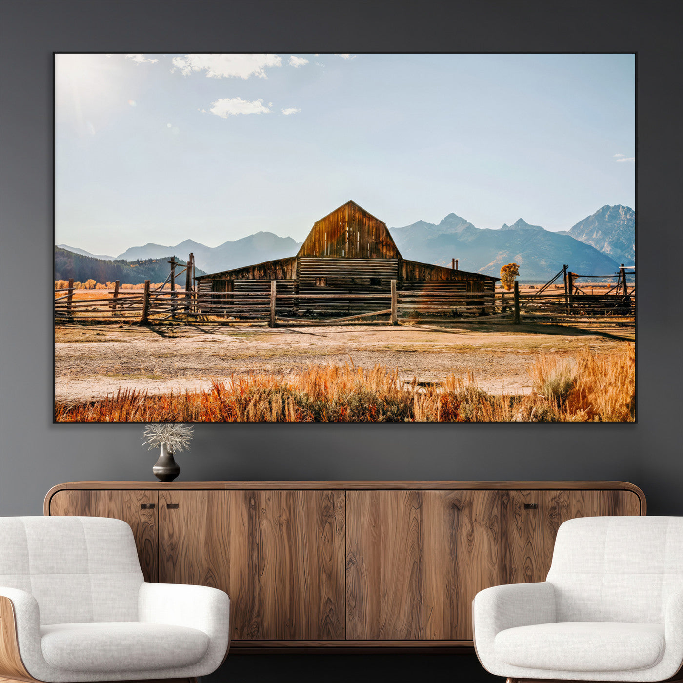 SEG-FC-51X34_Oversize - Vintage Old Barn Field Wall Art Canvas Print for Farmhouse Decor - Rustic Barn Wall Art Canvas Print