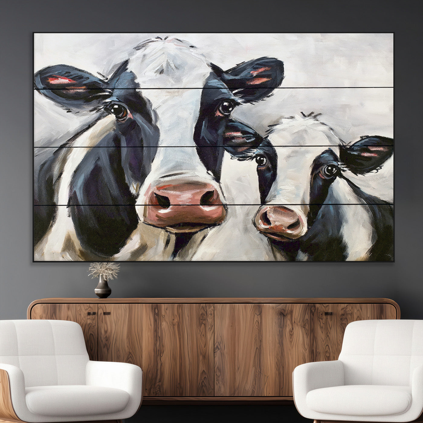 -Vintage Baby and Mom Cattle Wall Art Canvas Print