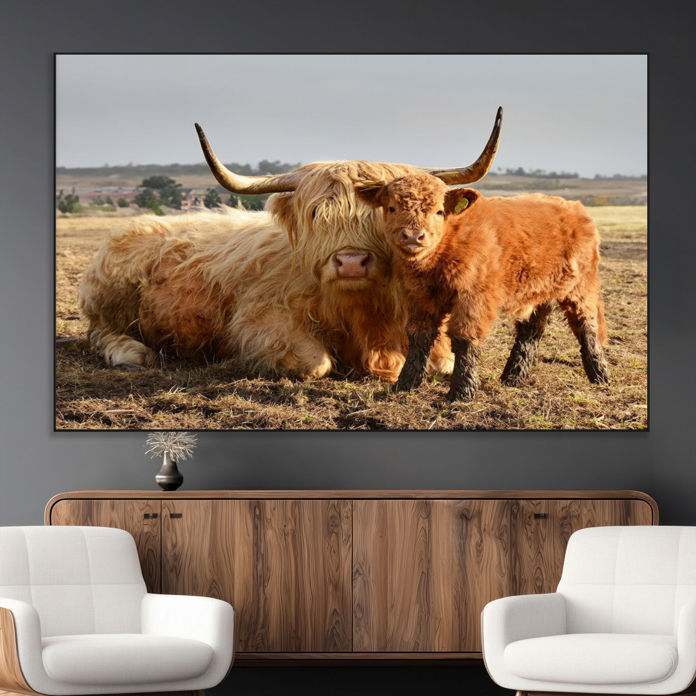 SEG-FC-51X34_Oversize - Highland Cow Canvas Wall Art Animal Print for Farm House Decor