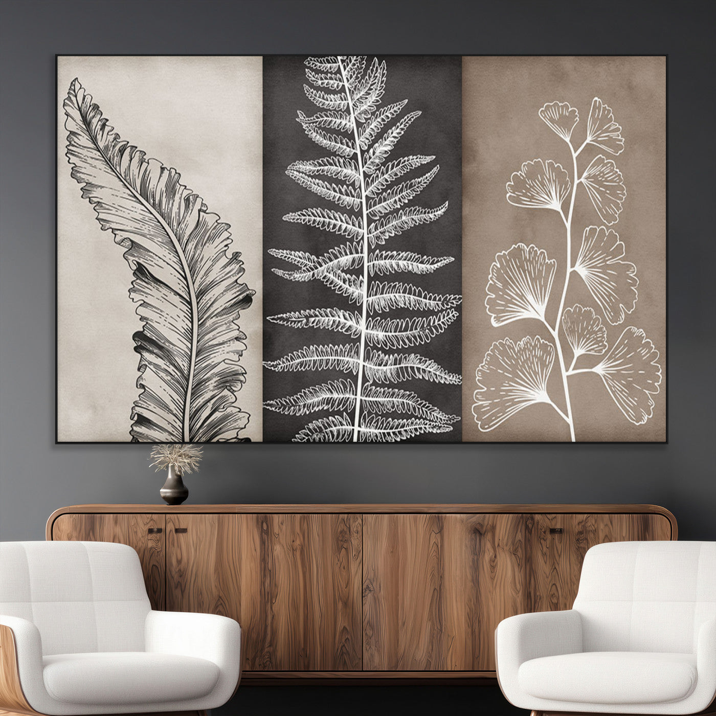 SEG-FC-51X34_Oversize - Minimalist Botanical Wall Art Canvas Print, Framed and Ready to Hang - Nature Art Print for Home