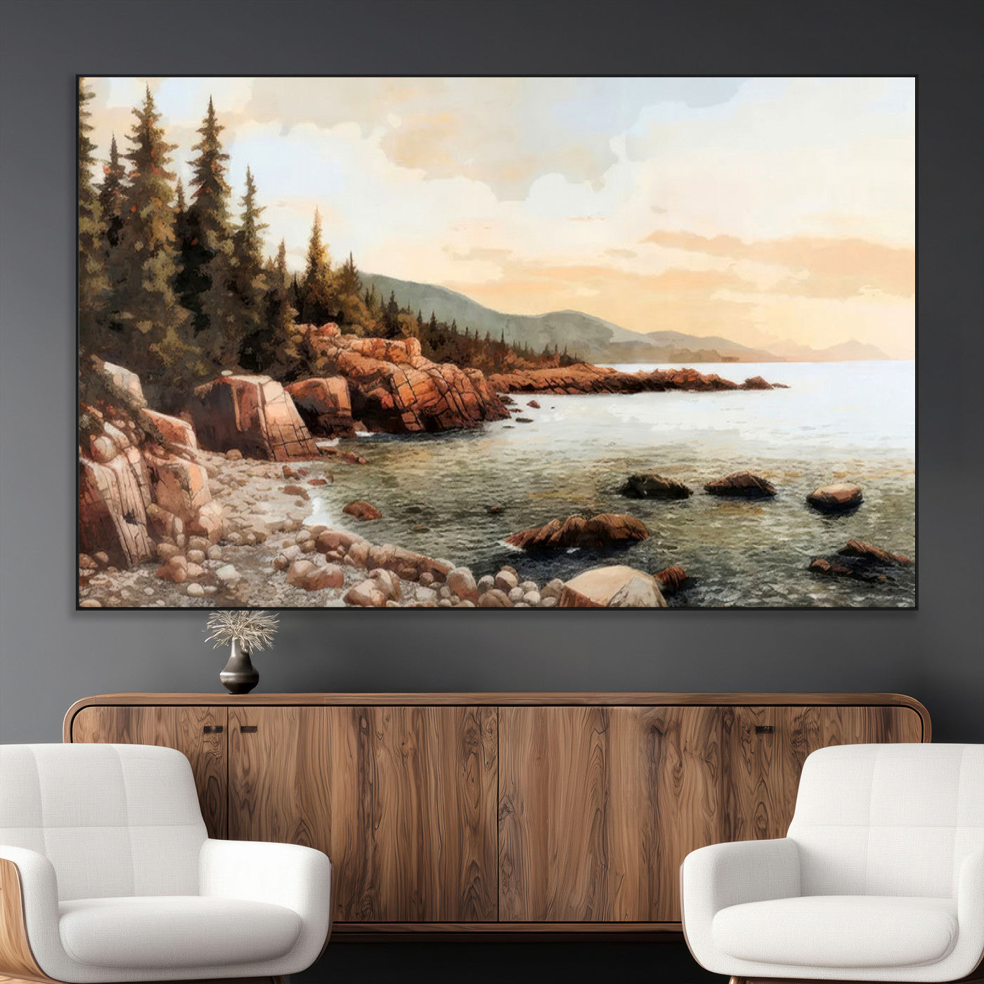 -Serene Coastal View of Acadia National Park Wall Art - Stunning 3-Panel Wall Art Canvas Print,
