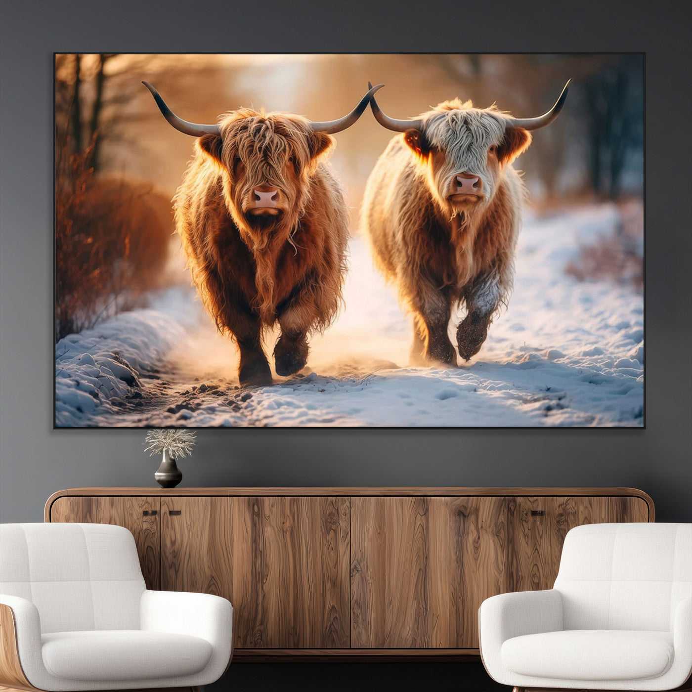 SEG-FC-51X34_Oversize - Scottish Highland Cow Horn Farm Wall Art Canvas Print