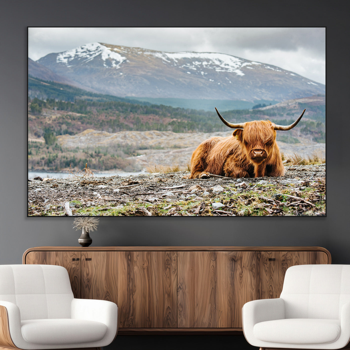 -Highland Cow Horn Farm Wall Art Canvas Print