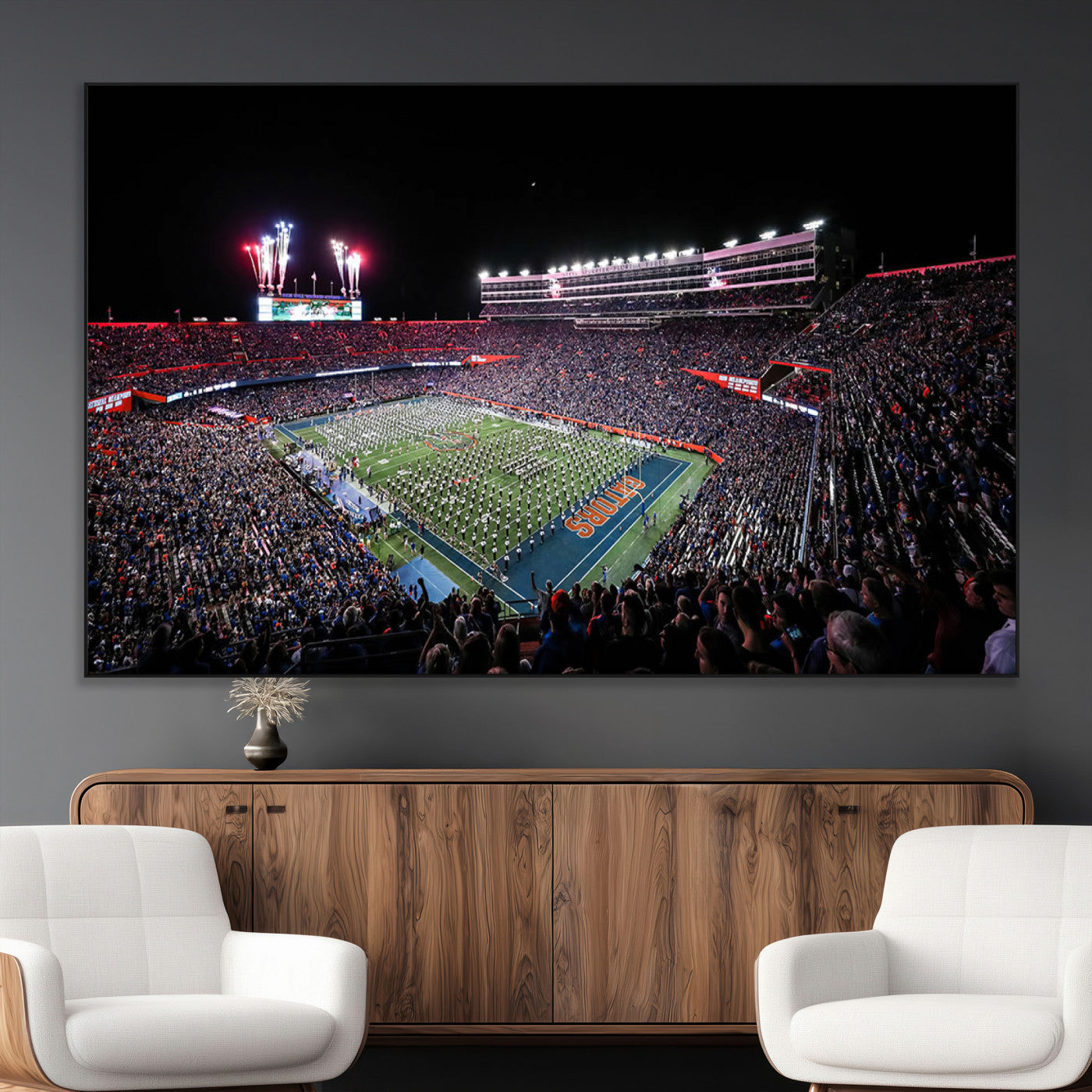 SEG-FC-51X34_Oversize - Ben Hill Griffin Stadium Night Game Triple Canvas Wall Art - Florida Gators Football Match