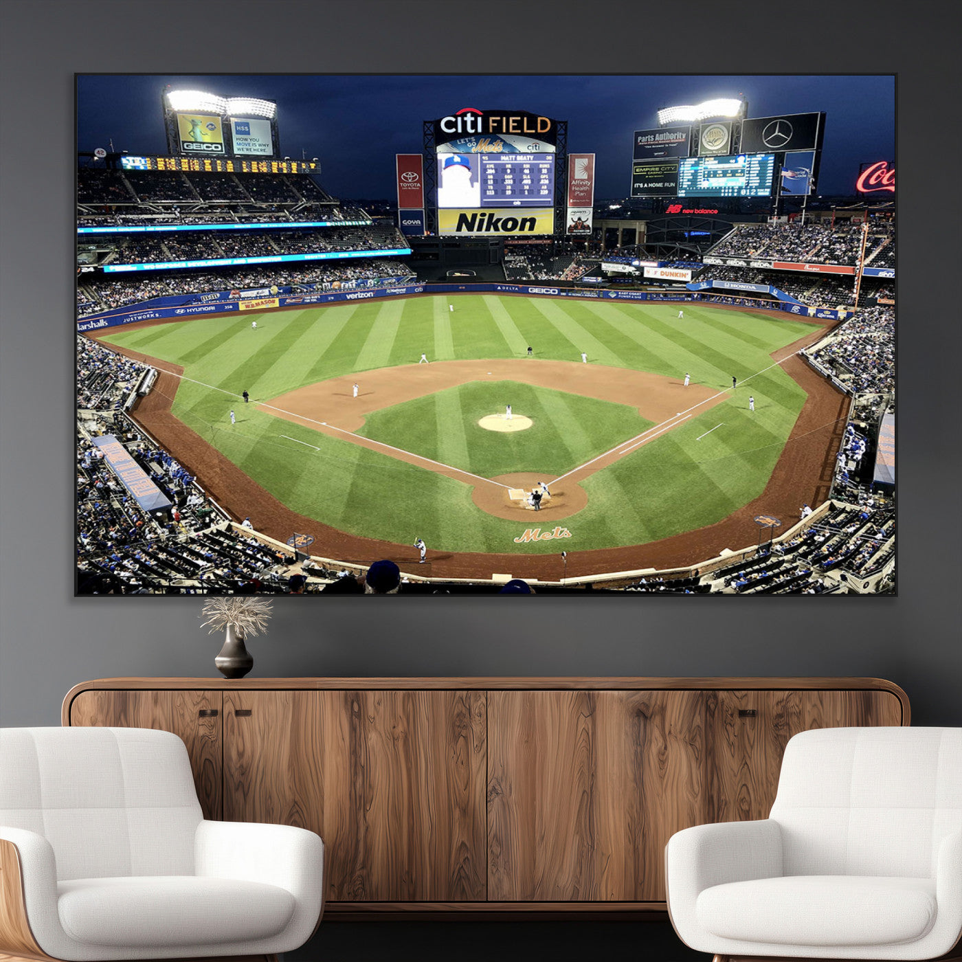 -Citi Field Wall Art Print | 3-Panel New York Mets Baseball Stadium Canvas Print | Framed Sports
