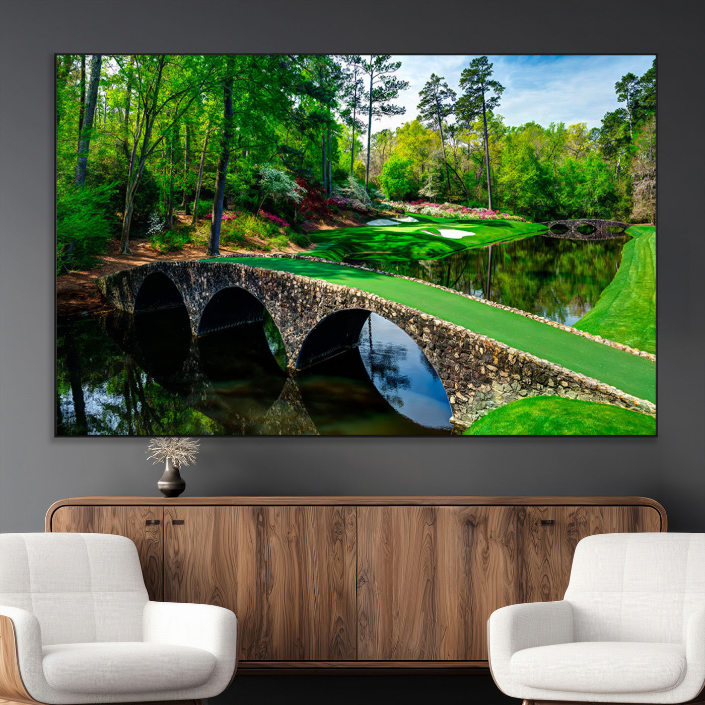 SEG-FC-51X34_Oversize - Augusta National Golf Club Wall Art - Panoramic Bridge & Lush Greenery – Premium Framed,
