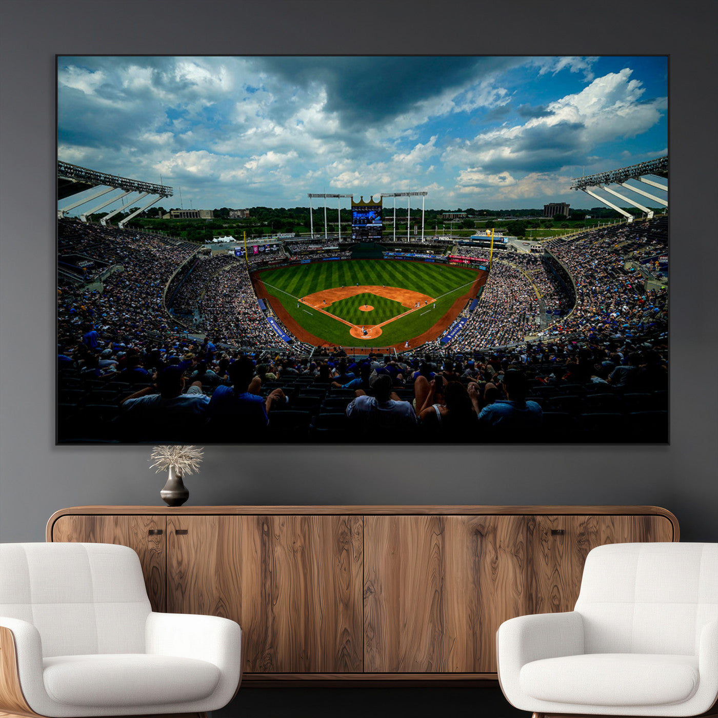 SEG-FC-51X34_Oversize - 3-Panel Kauffman Stadium Wall Art Print | Large Kansas City Royals Baseball Canvas Print for Sports