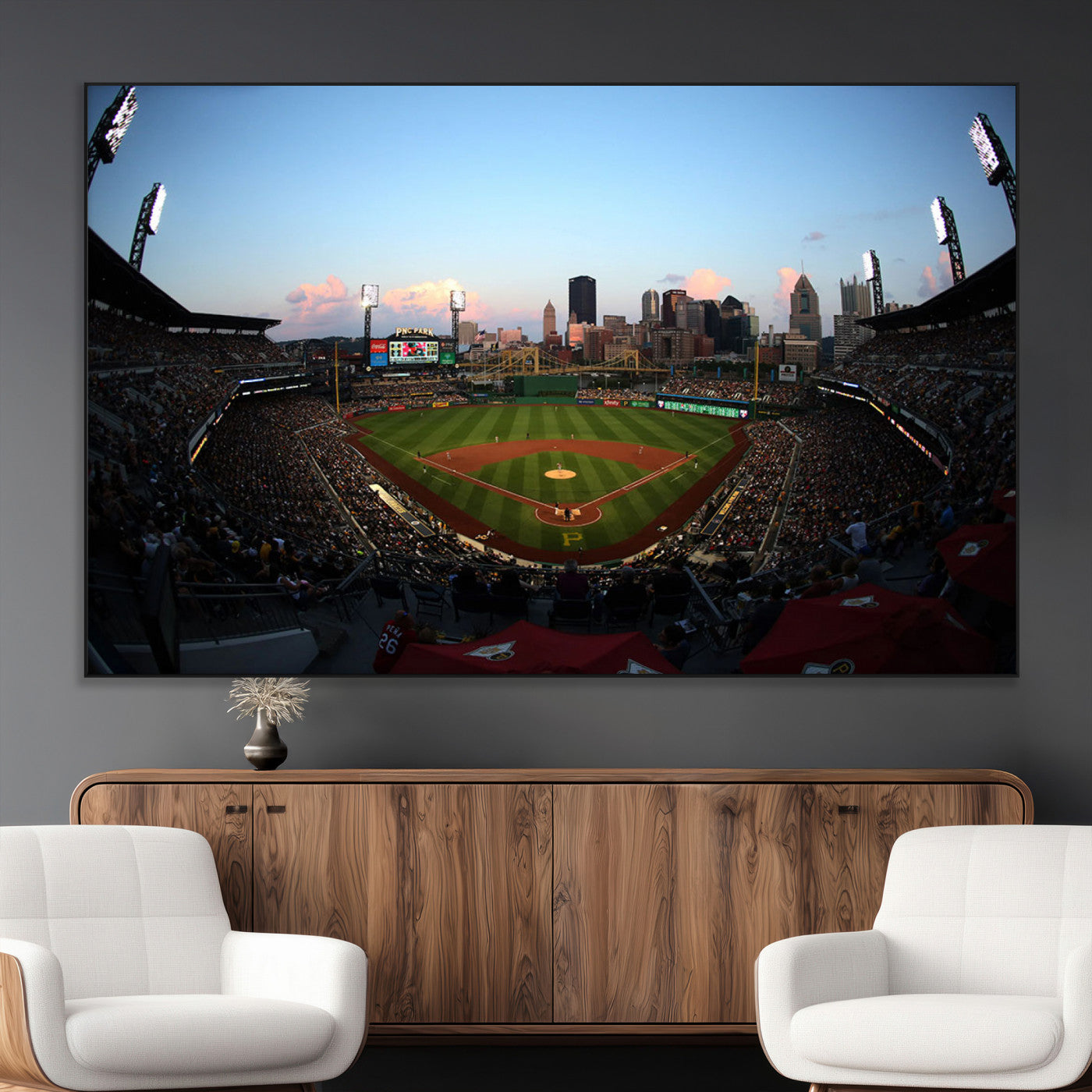 -PNC Park Evening Game Triple Canvas Wall Art - Pittsburgh Pirates MLB Match - PNC Park Stadium Wall