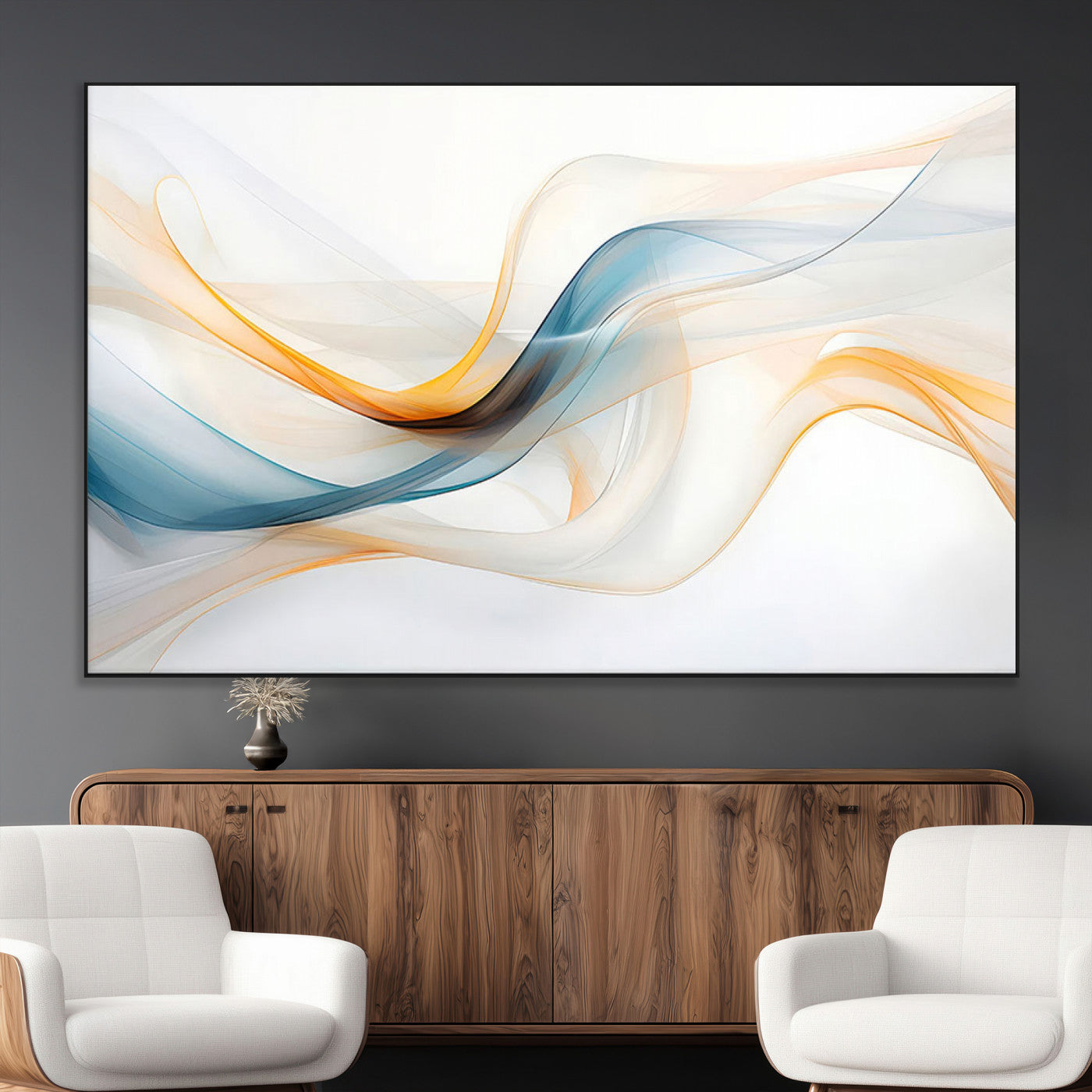 SEG-FC-51X34_Oversize - Decorative Turquoise Abstract Wave Wall Art Canvas Print