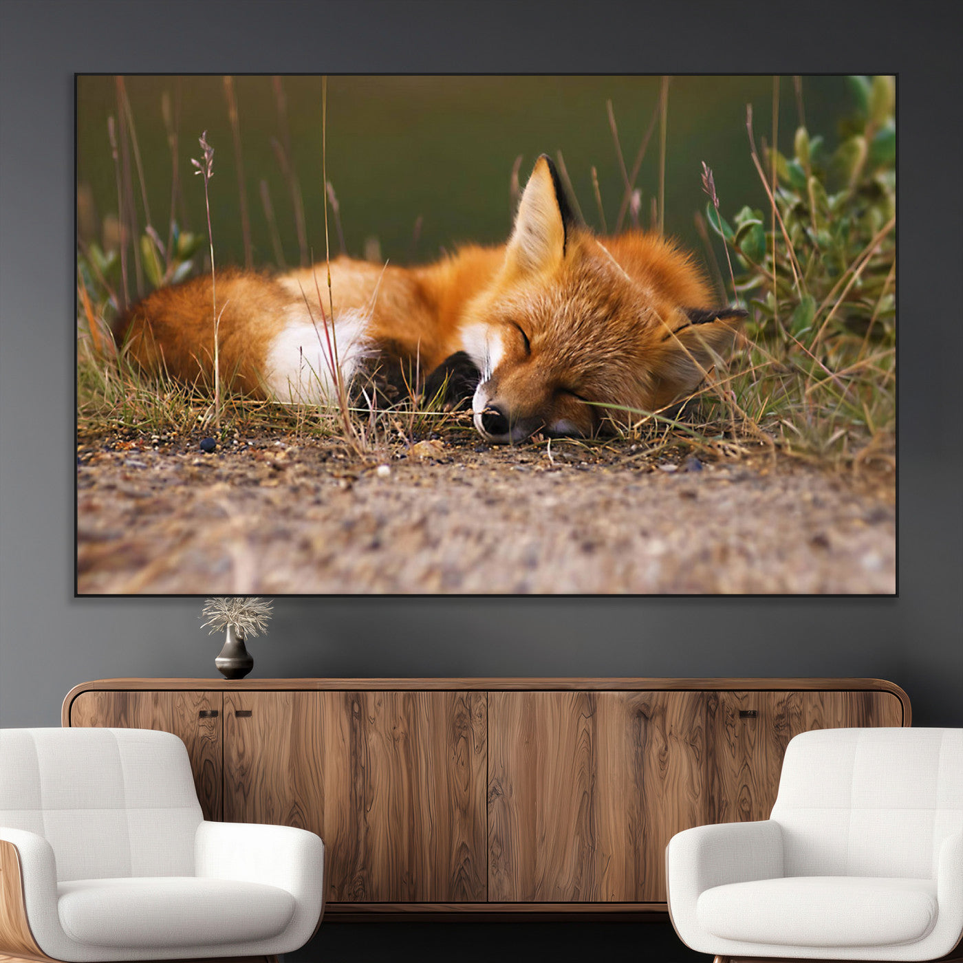 -Sleeping Fox Wall Art Canvas Print, Farmhouse Wall Decor and Animal Wall Art Print